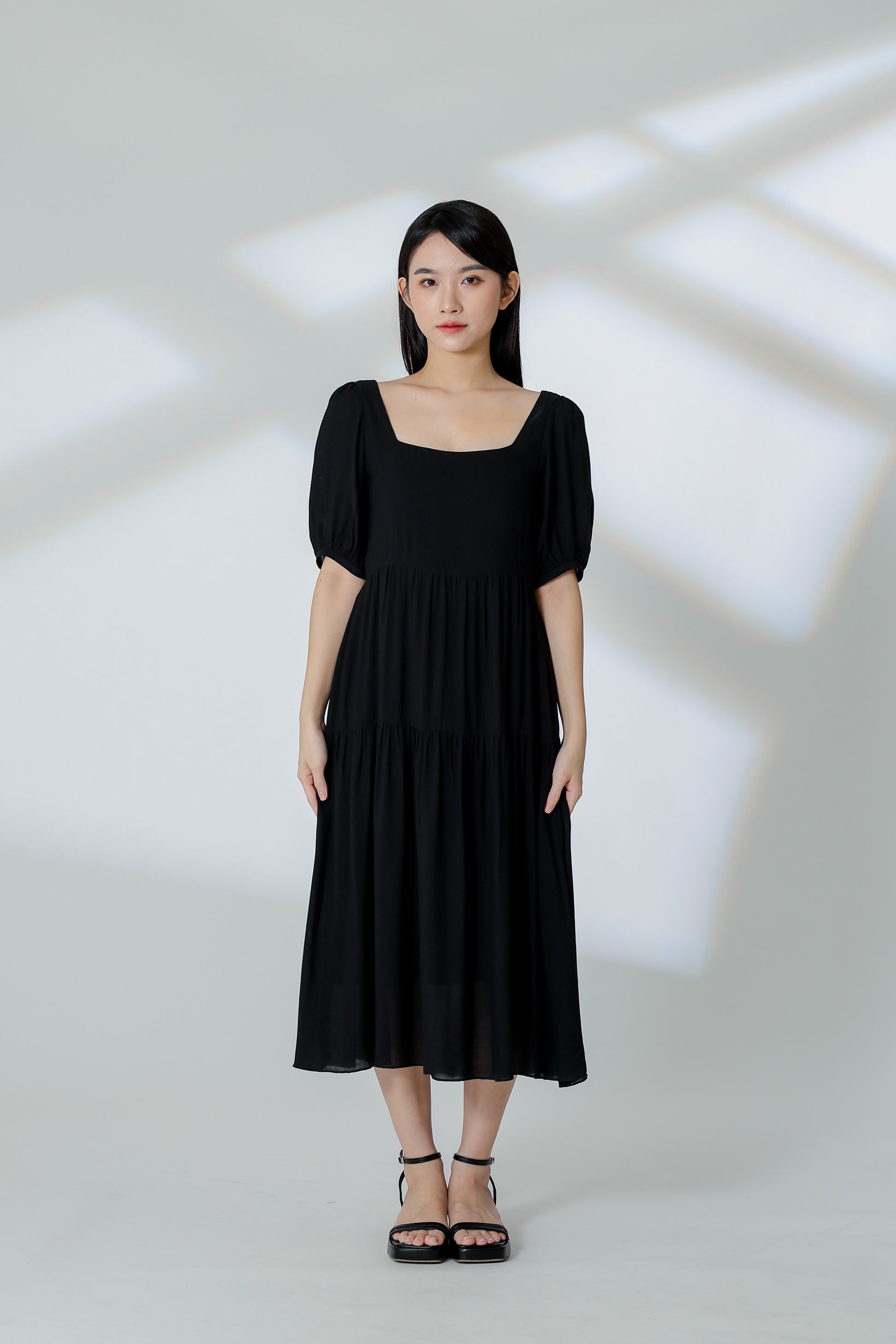Auden Back Tie Up Tiered Dress - Black