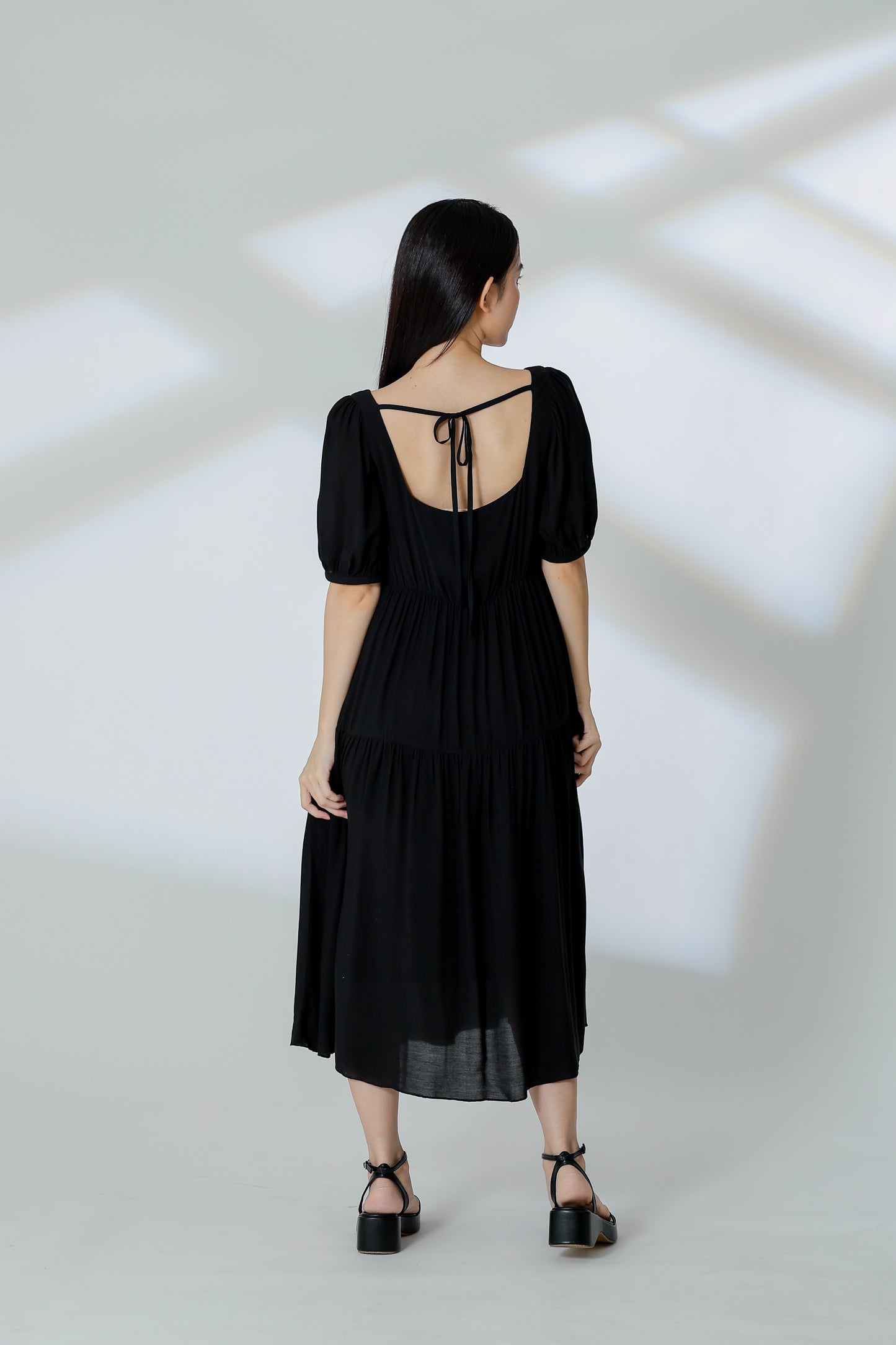 Auden Back Tie Up Tiered Dress - Black