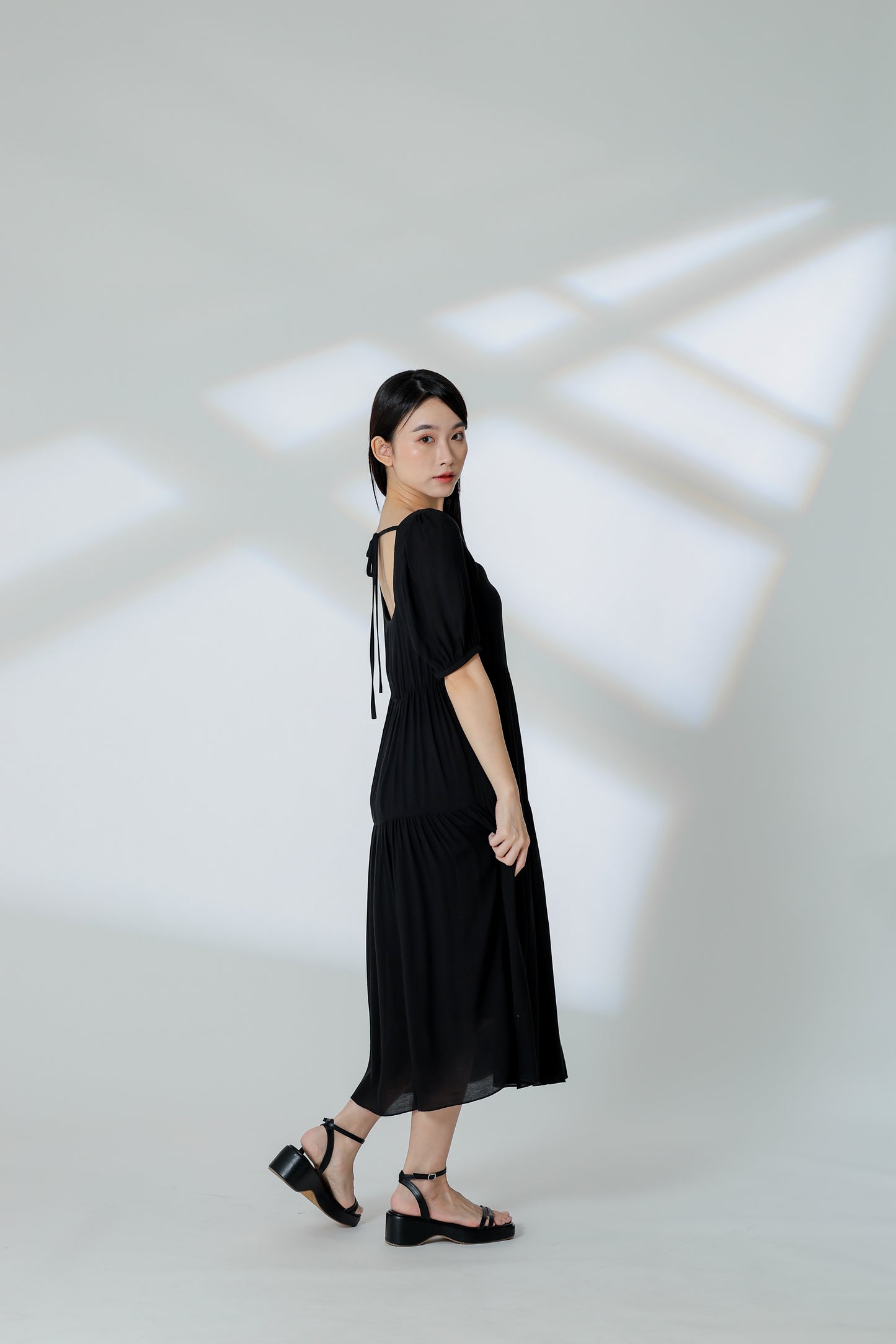 Auden Back Tie Up Tiered Dress - Black