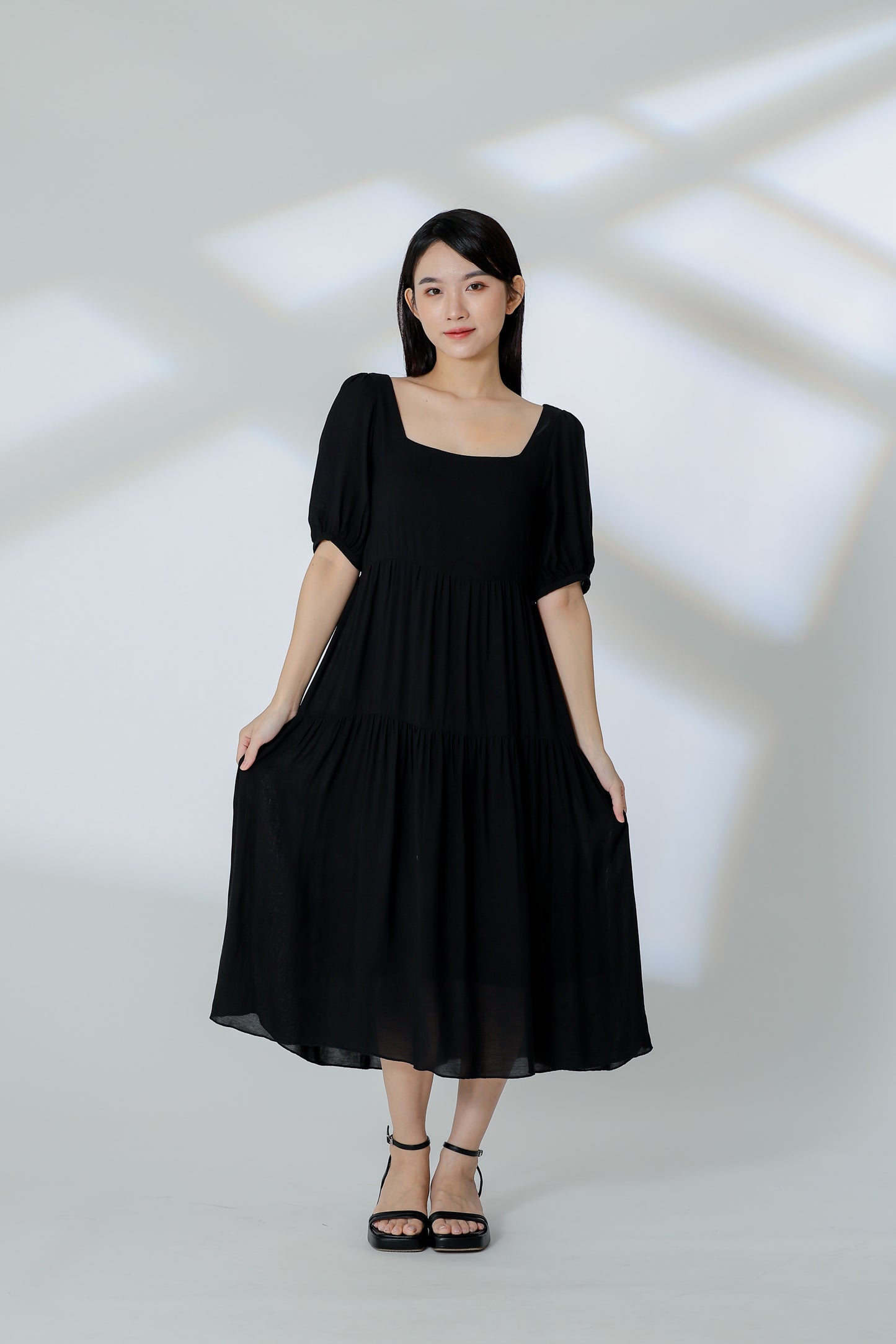 Auden Back Tie Up Tiered Dress - Black