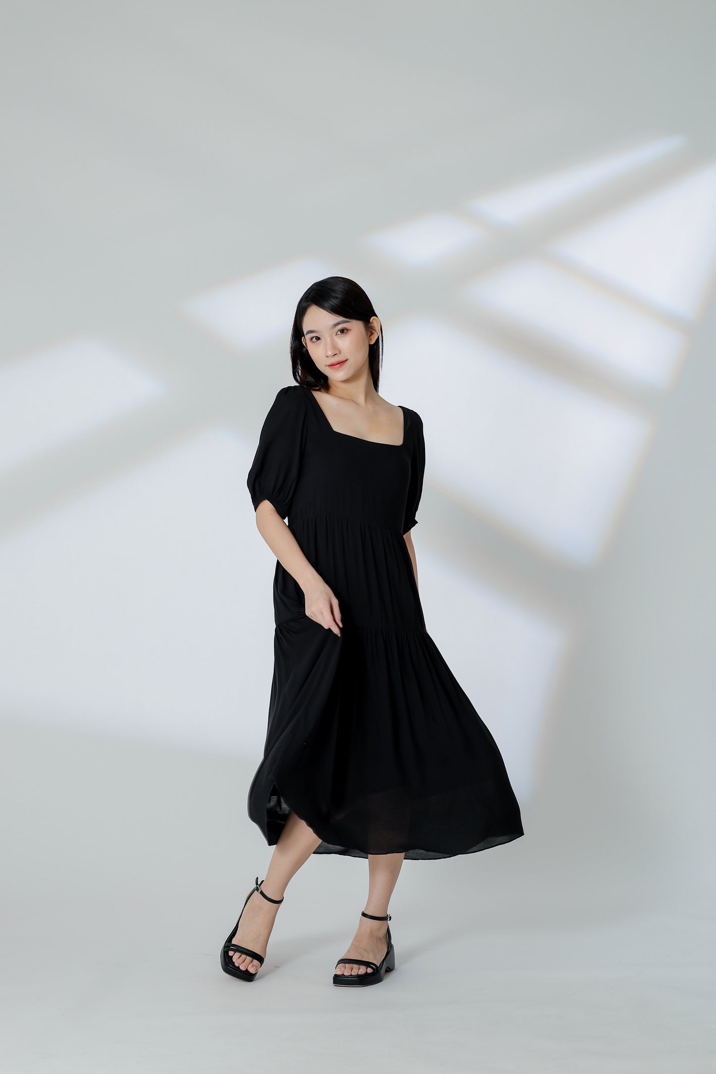 Auden Back Tie Up Tiered Dress - Black