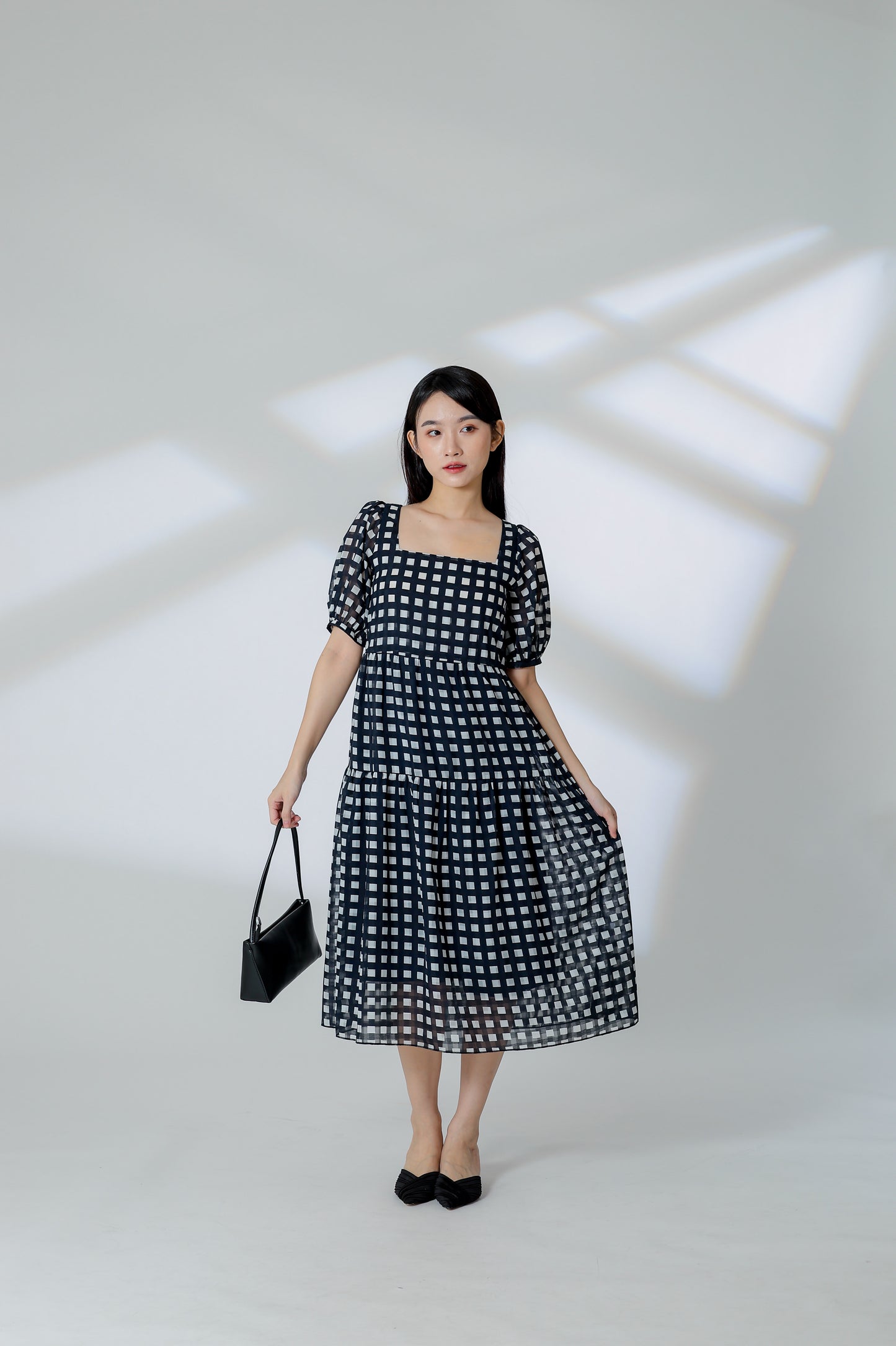 Auden Back Tie Up Tiered Dress - Checks