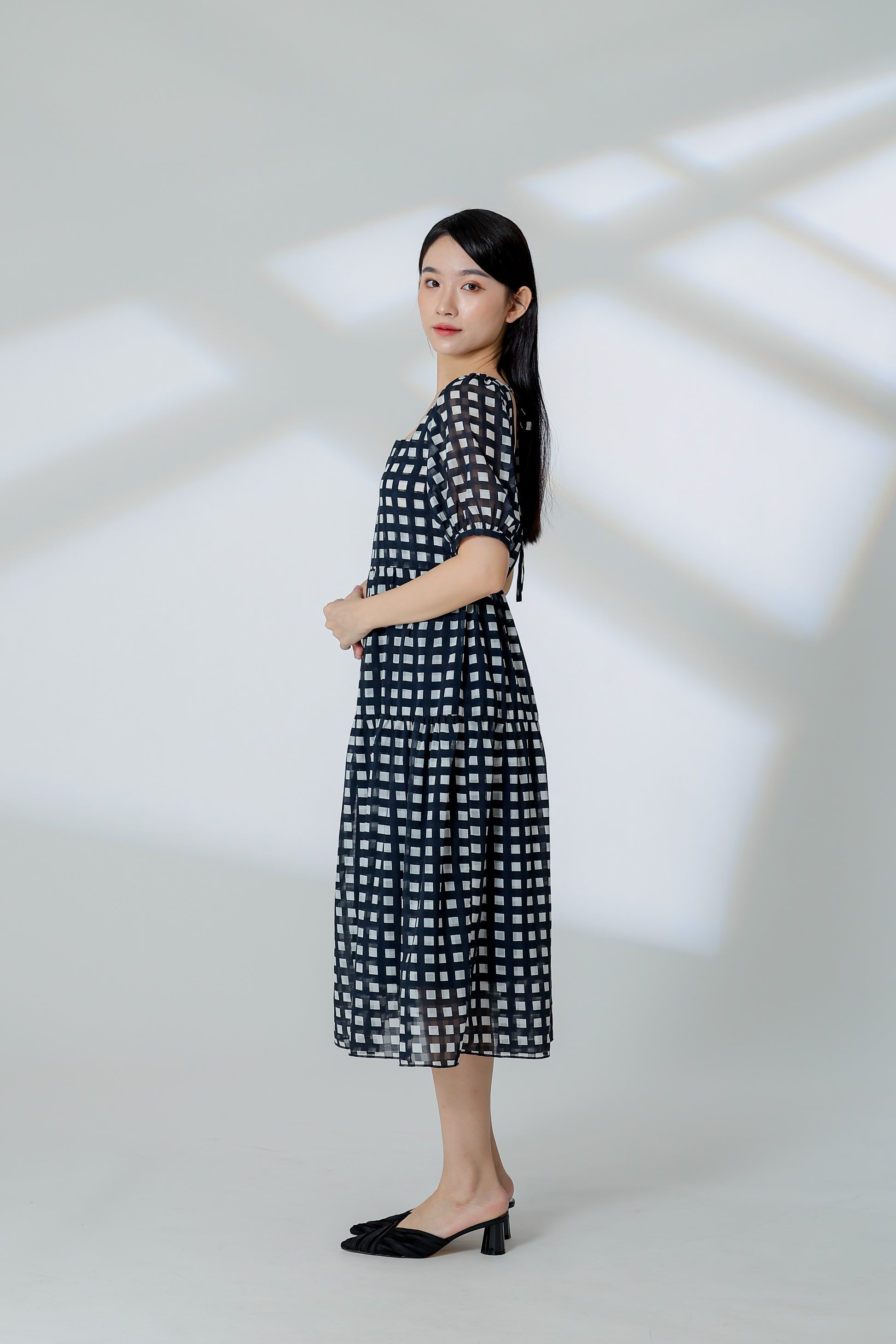 Auden Back Tie Up Tiered Dress - Checks