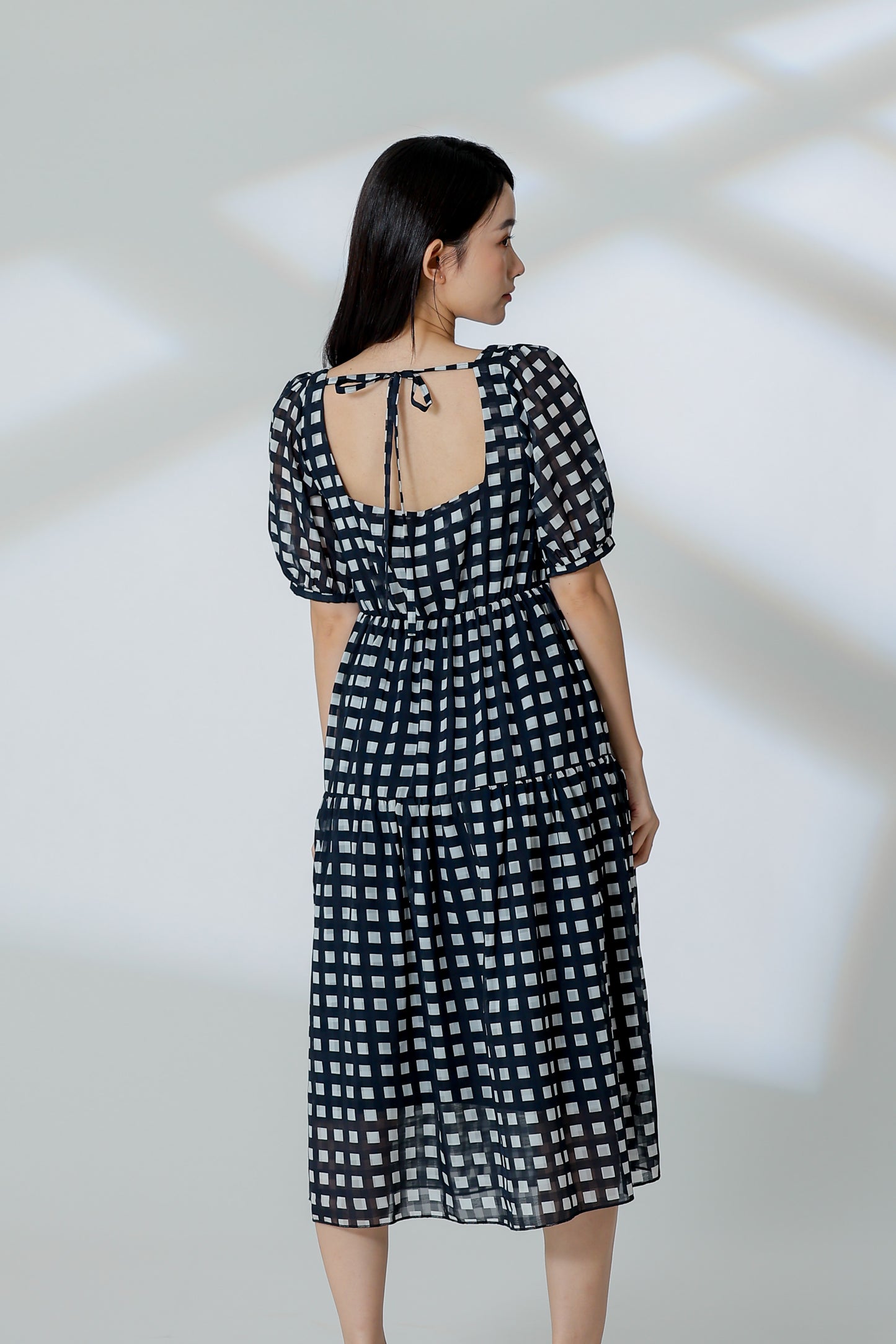 Auden Back Tie Up Tiered Dress - Checks