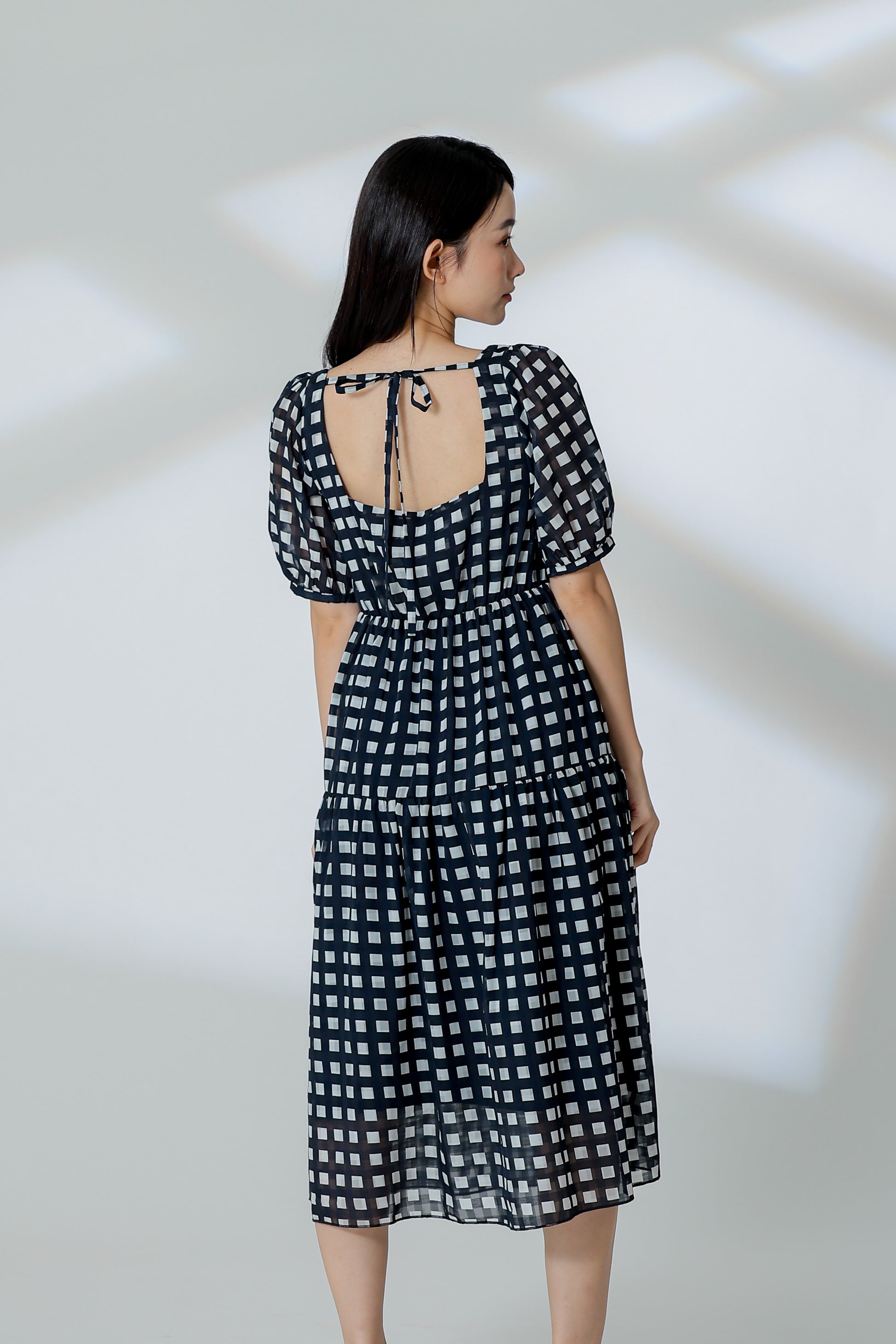 Auden Back Tie Up Tiered Dress - Checks