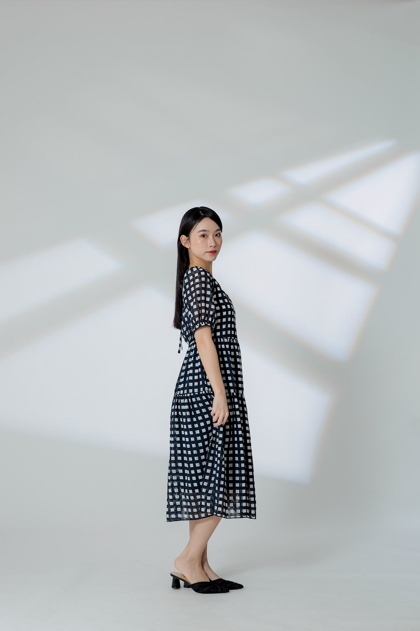 Auden Back Tie Up Tiered Dress - Checks