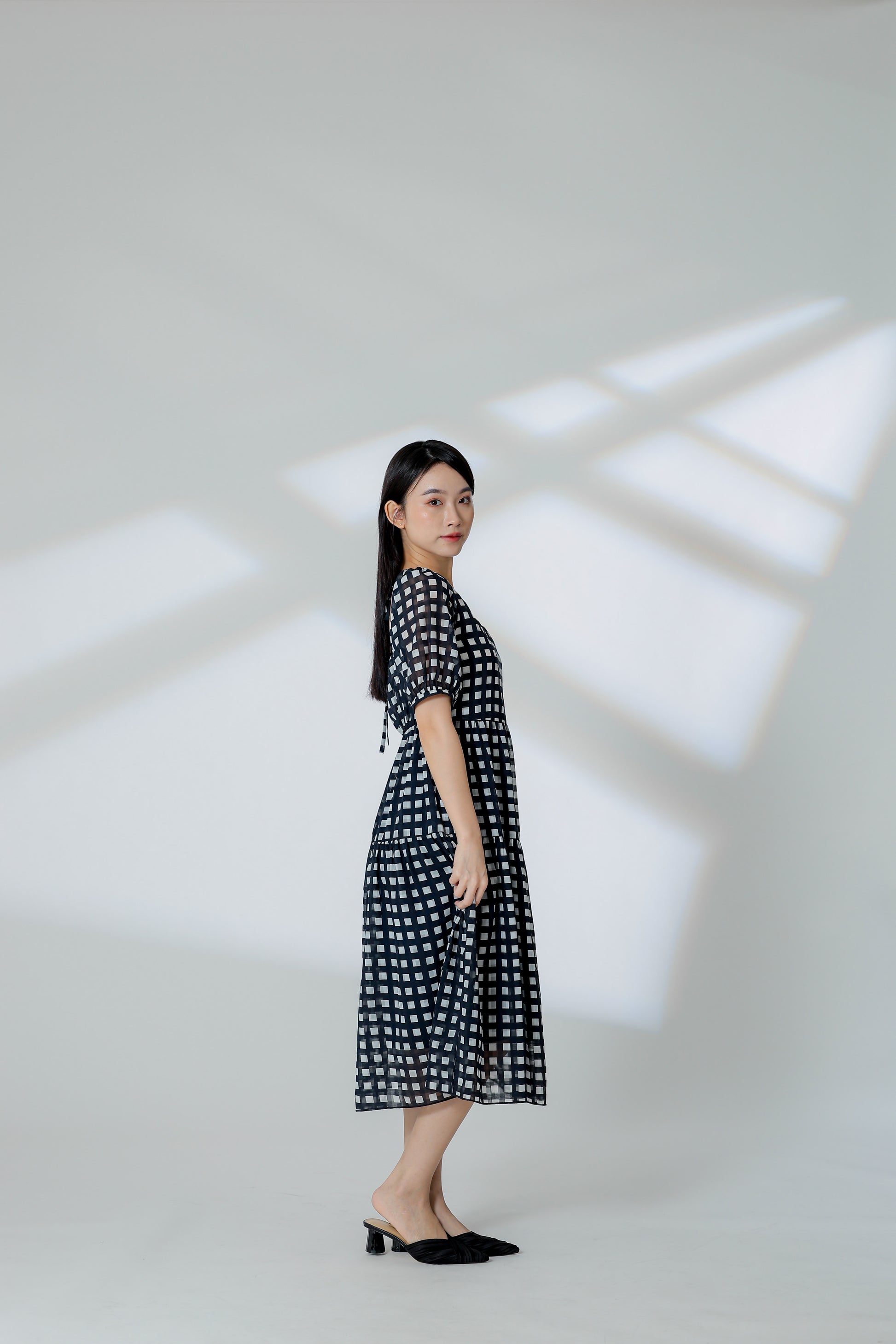Auden Back Tie Up Tiered Dress - Checks