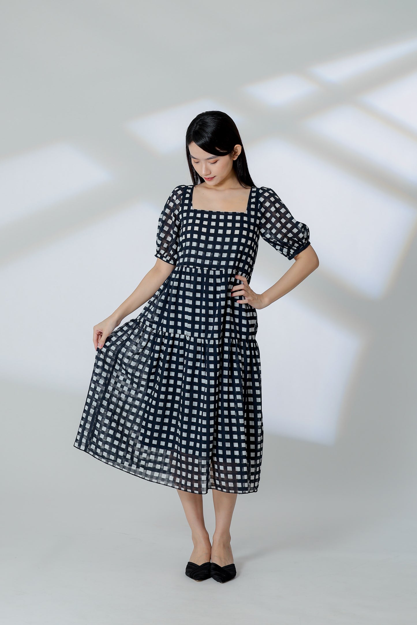 Auden Back Tie Up Tiered Dress - Checks