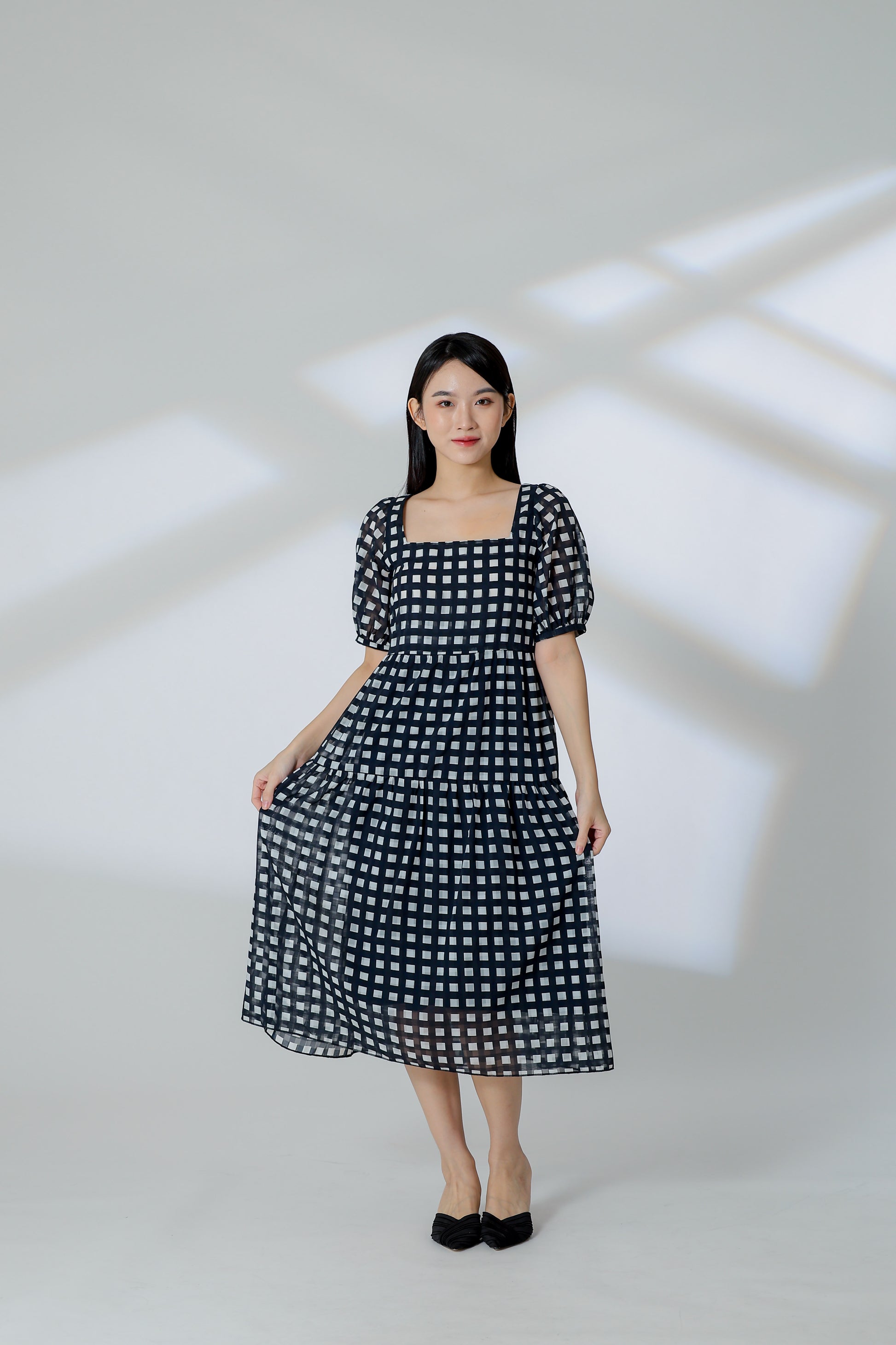 Auden Back Tie Up Tiered Dress - Checks