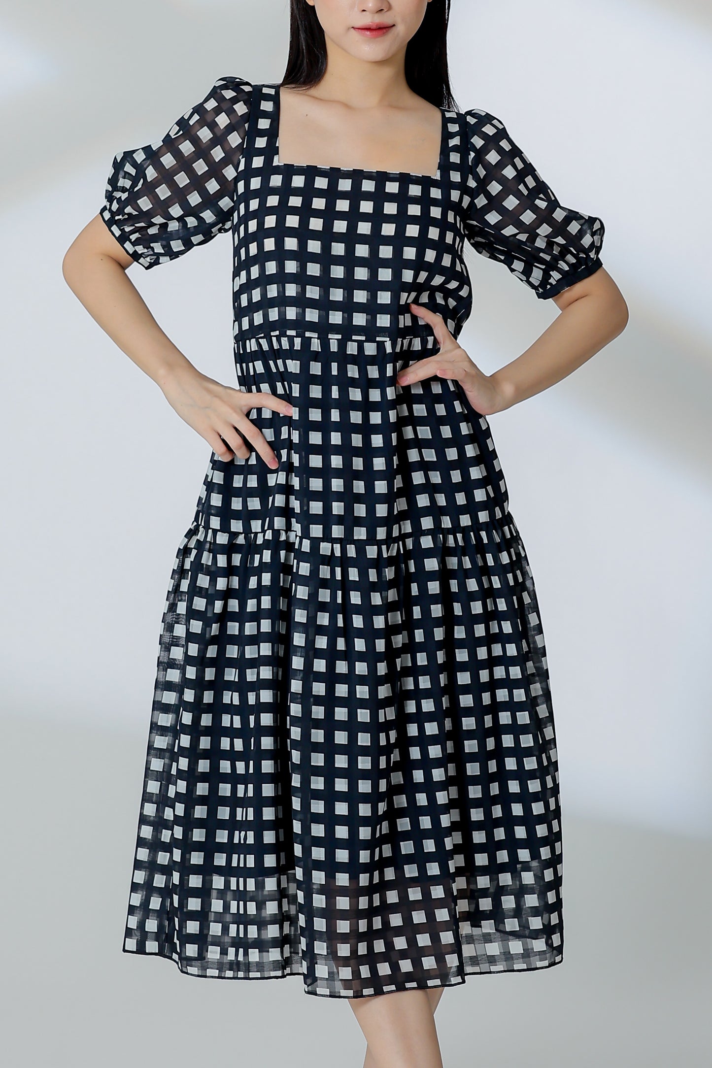 Auden Back Tie Up Tiered Dress - Checks