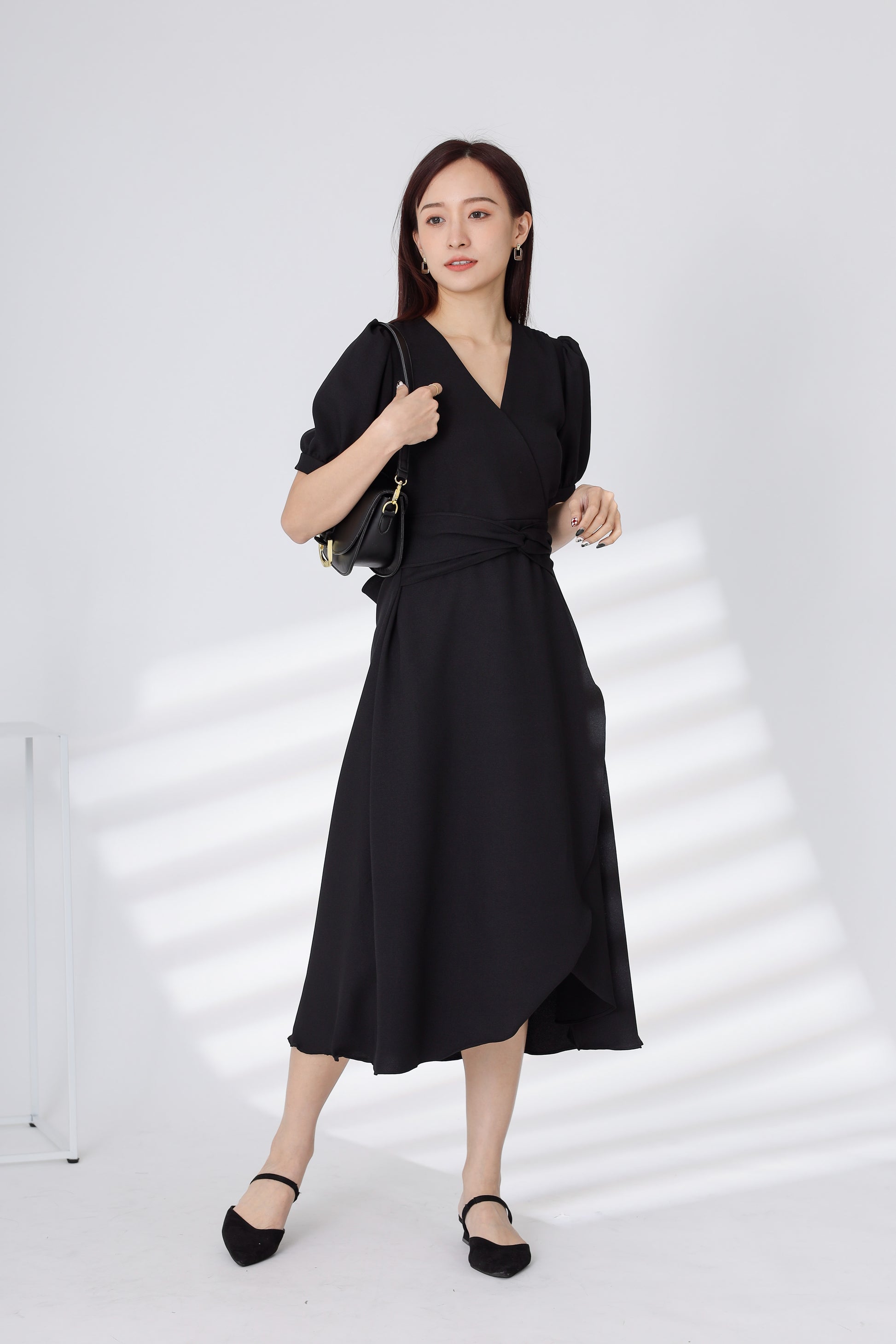 Ayana Wrapped Waist Midi Dress - Black