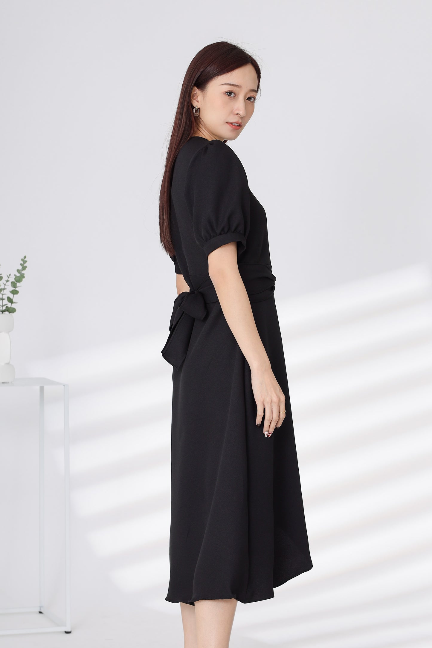 Ayana Wrapped Waist Midi Dress - Black