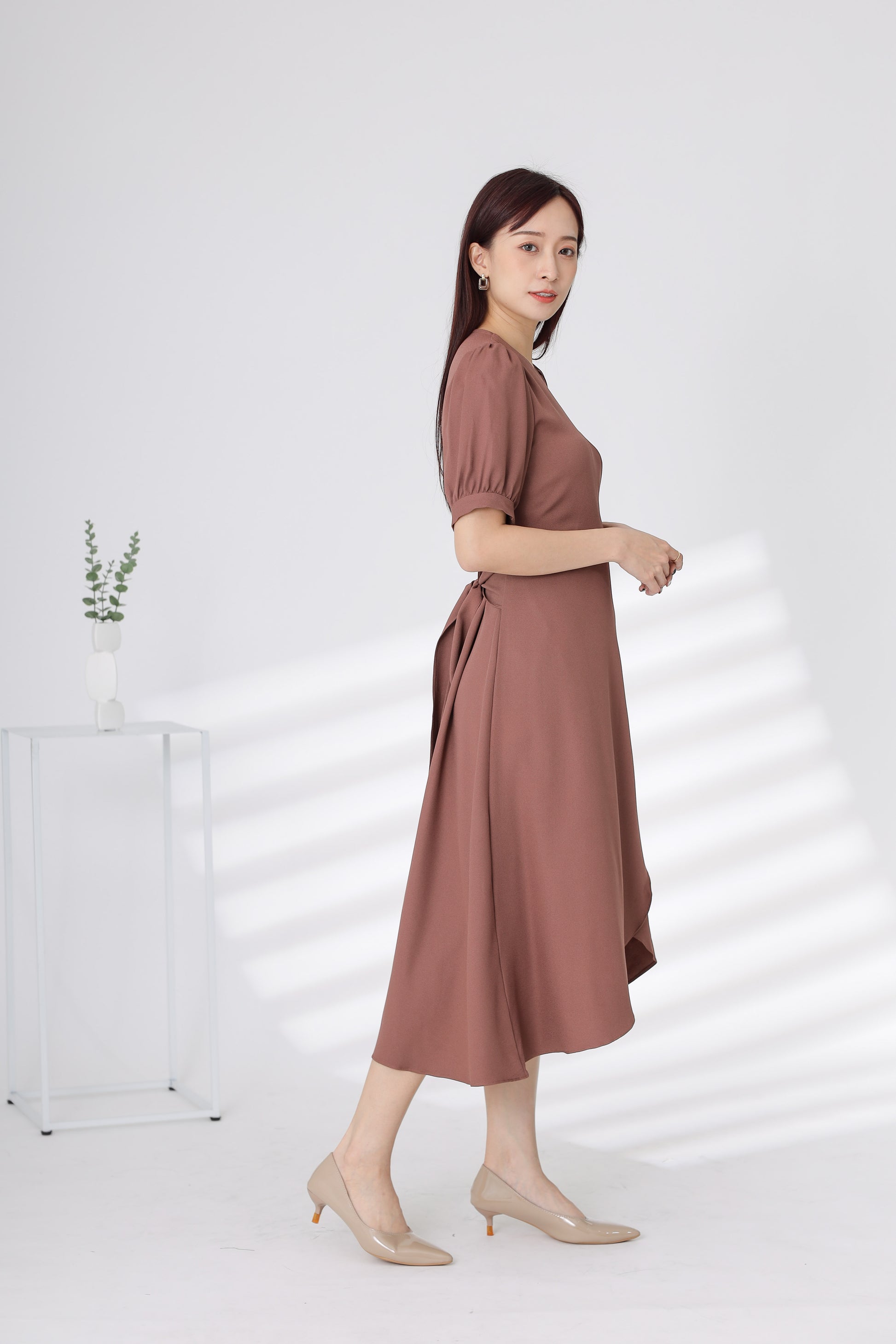 Ayana Wrapped Waist Midi Dress - Brick