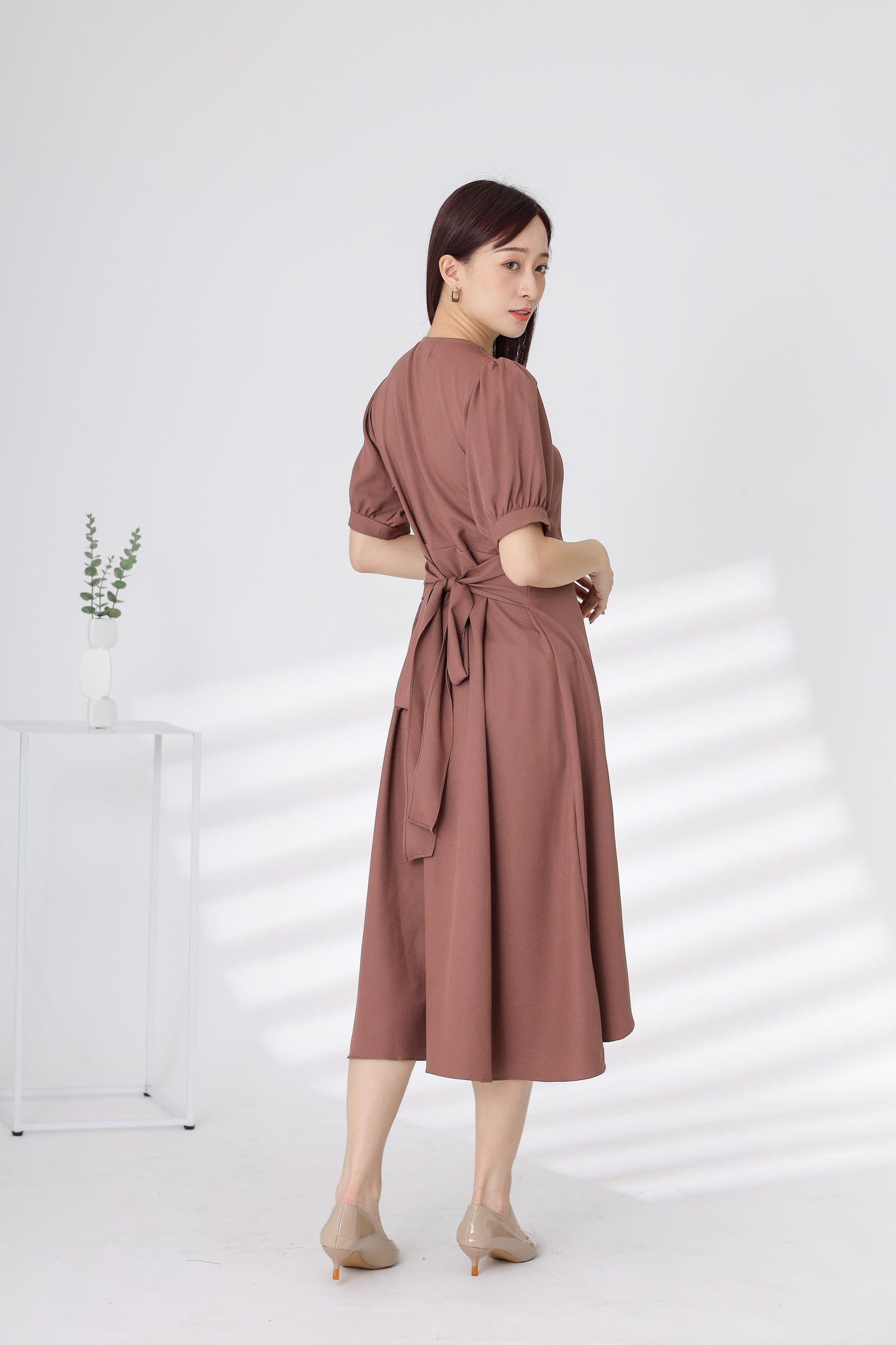 Ayana Wrapped Waist Midi Dress - Brick
