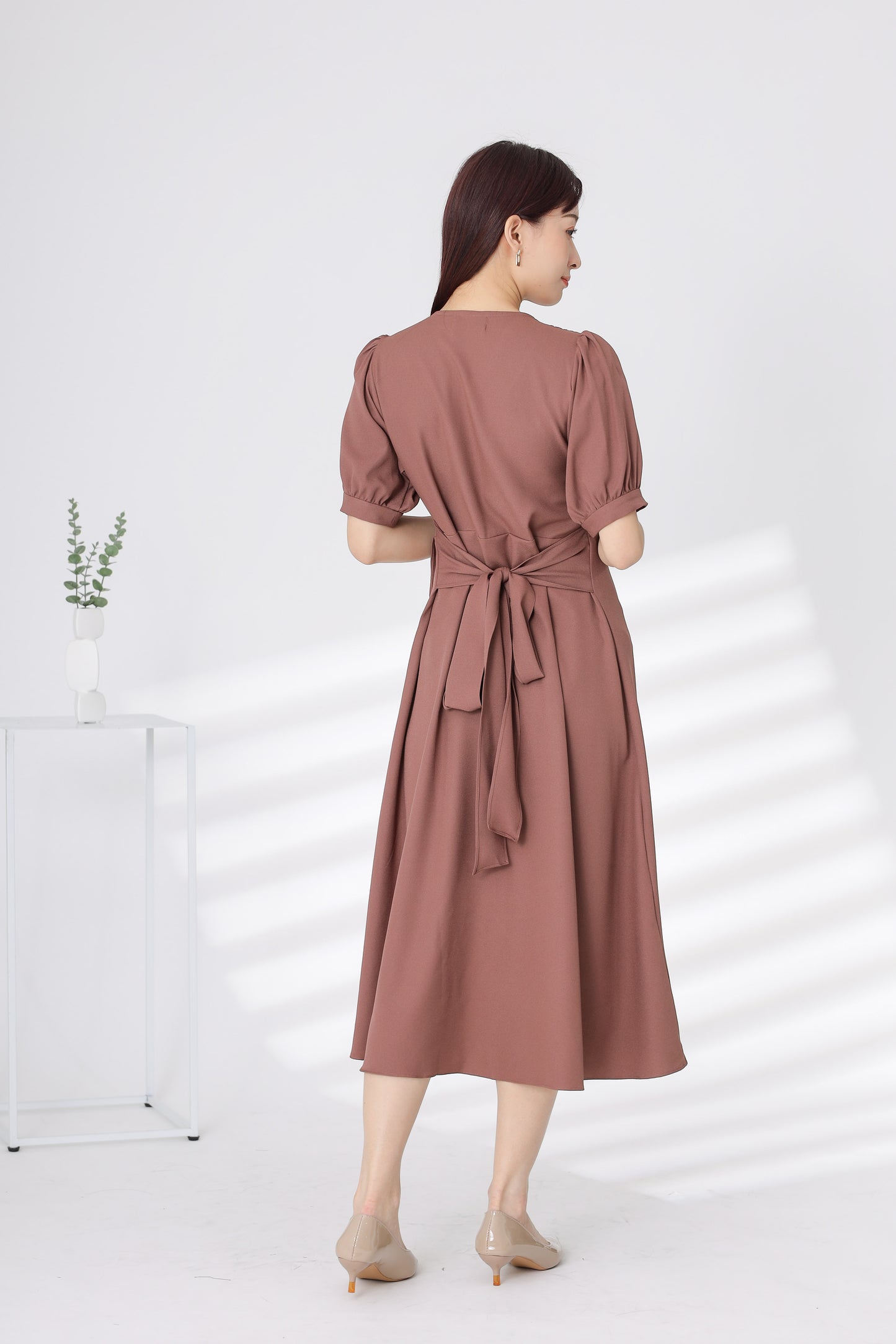 Ayana Wrapped Waist Midi Dress - Brick