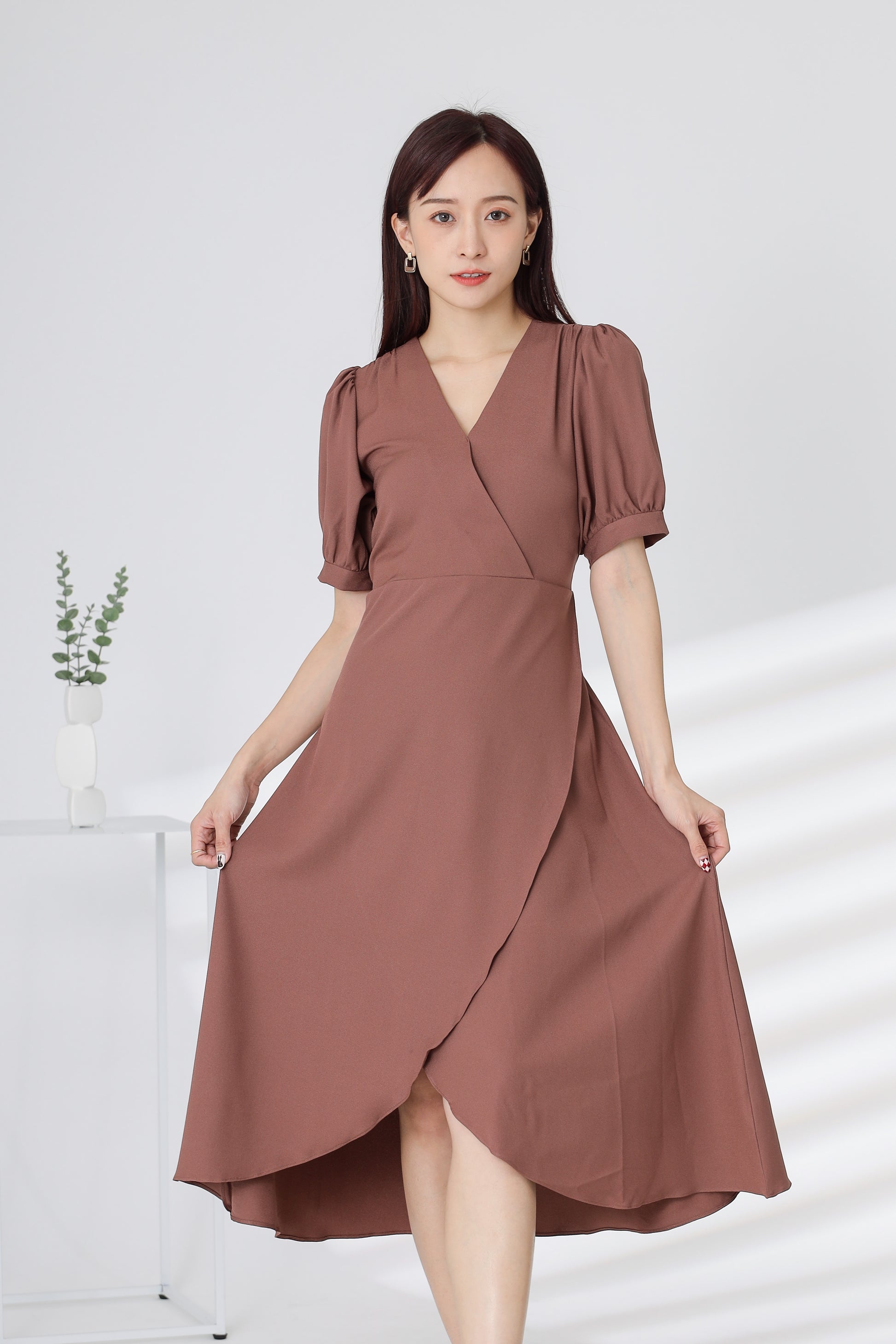 Ayana Wrapped Waist Midi Dress - Brick