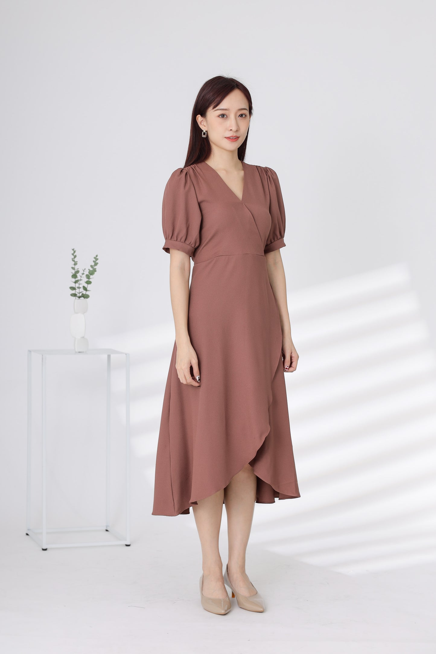 Ayana Wrapped Waist Midi Dress - Brick