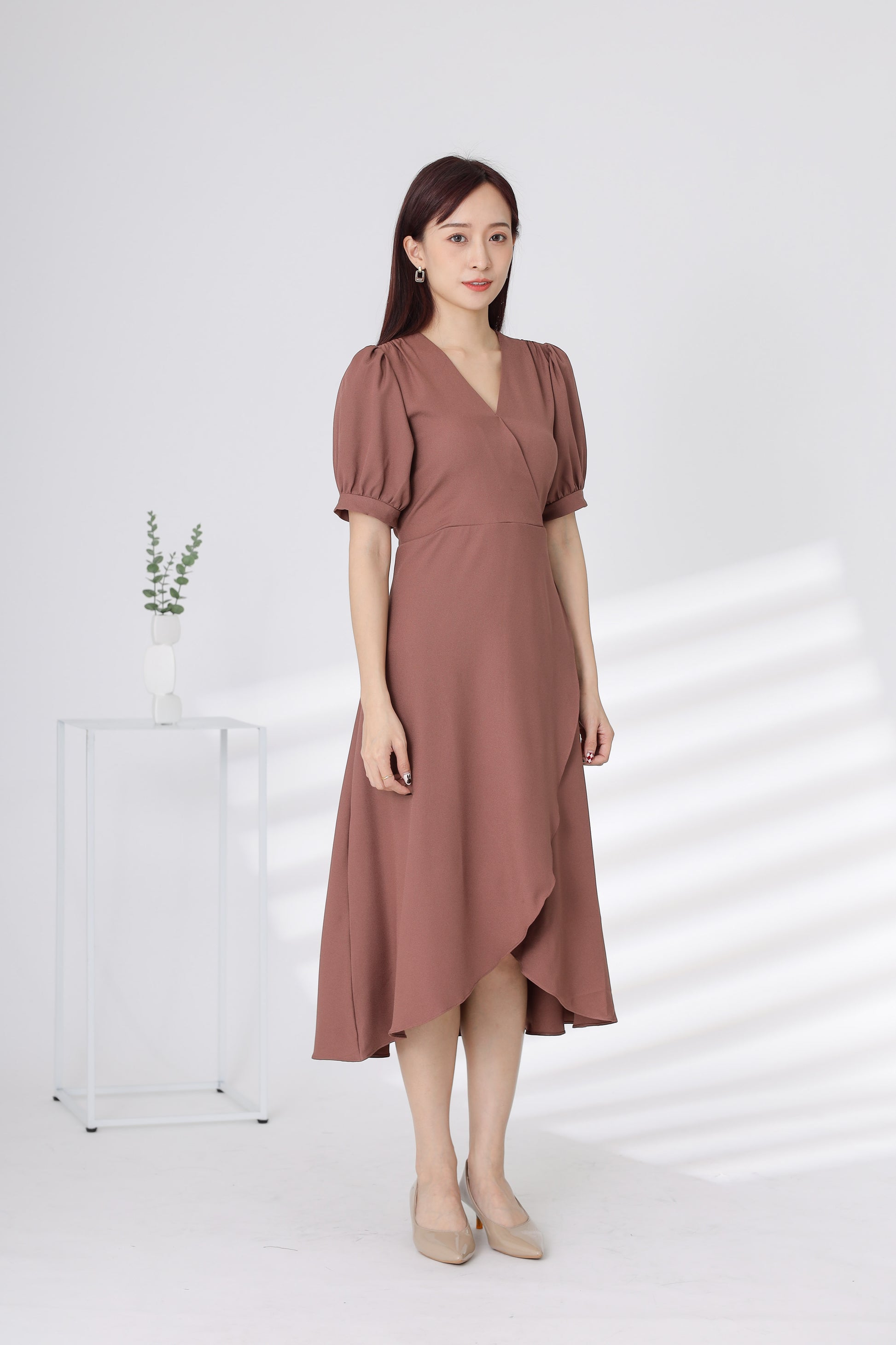 Ayana Wrapped Waist Midi Dress - Brick
