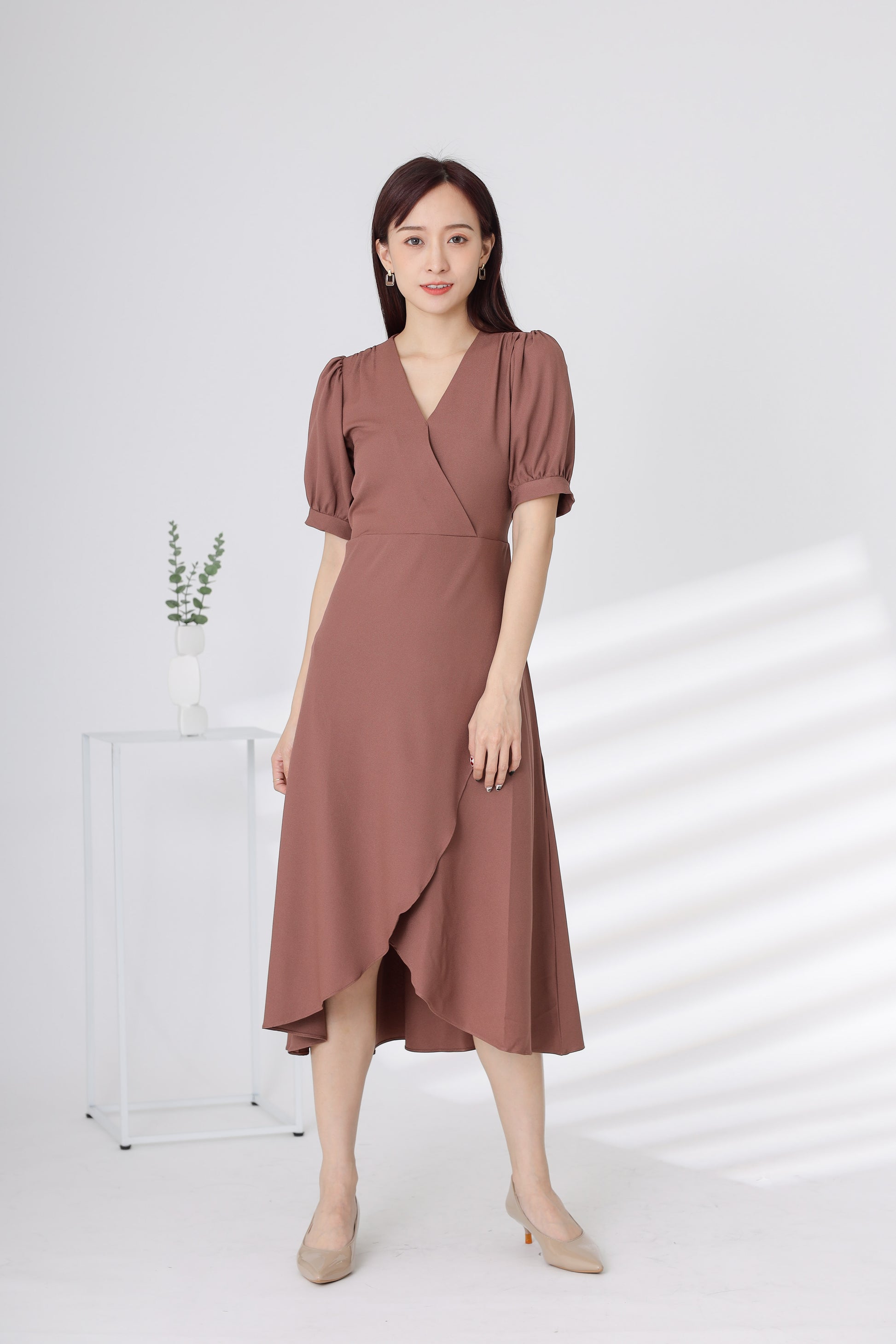 Ayana Wrapped Waist Midi Dress - Brick