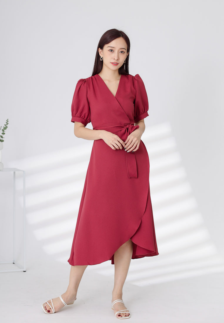 Ayana Wrapped Waist Midi Dress - Blush