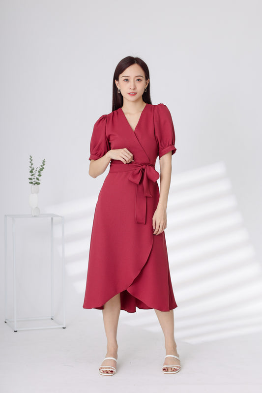 Ayana Wrapped Waist Midi Dress - Blush