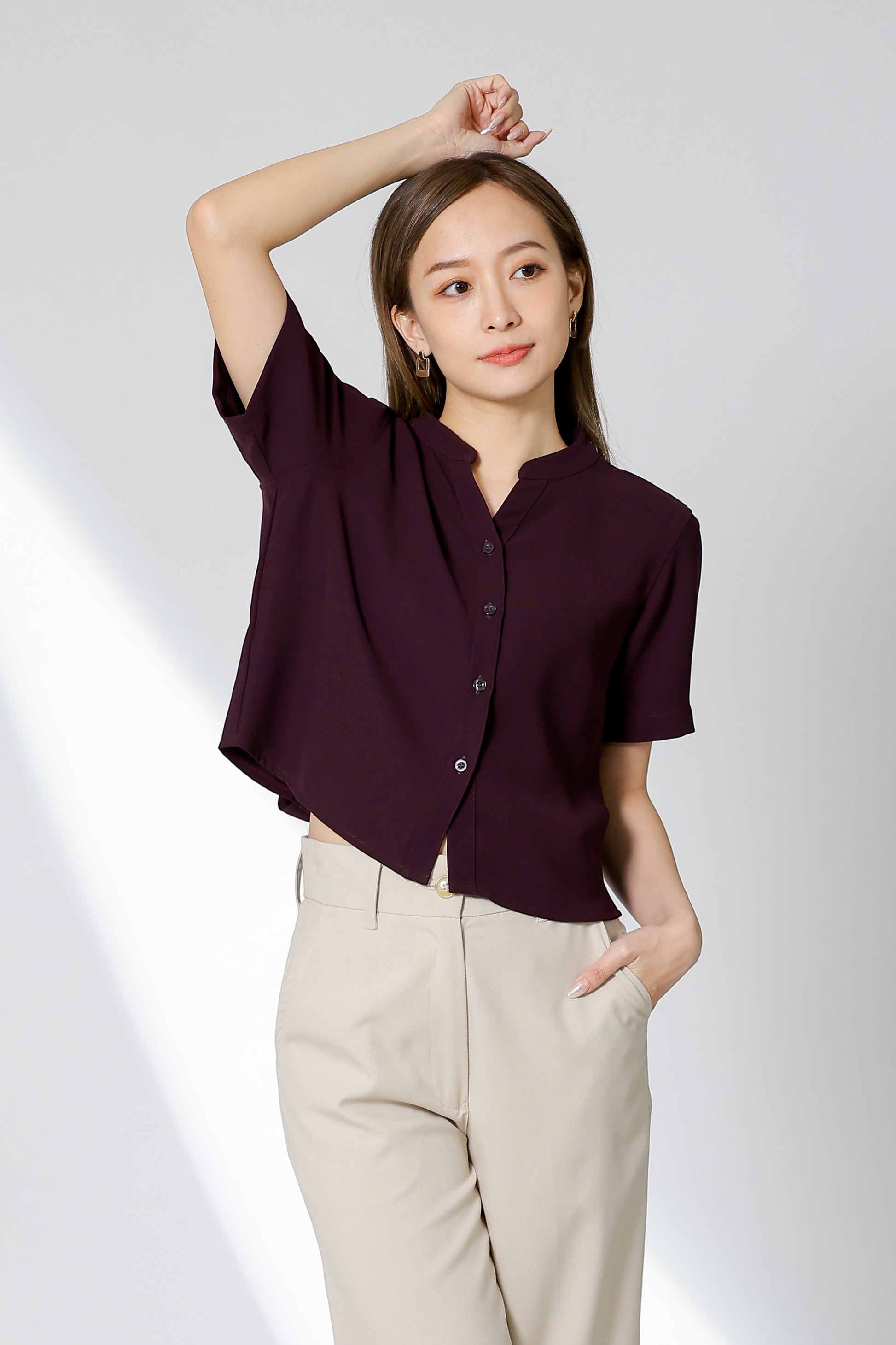 Brandi Mandarin Collar Shirt - Plum