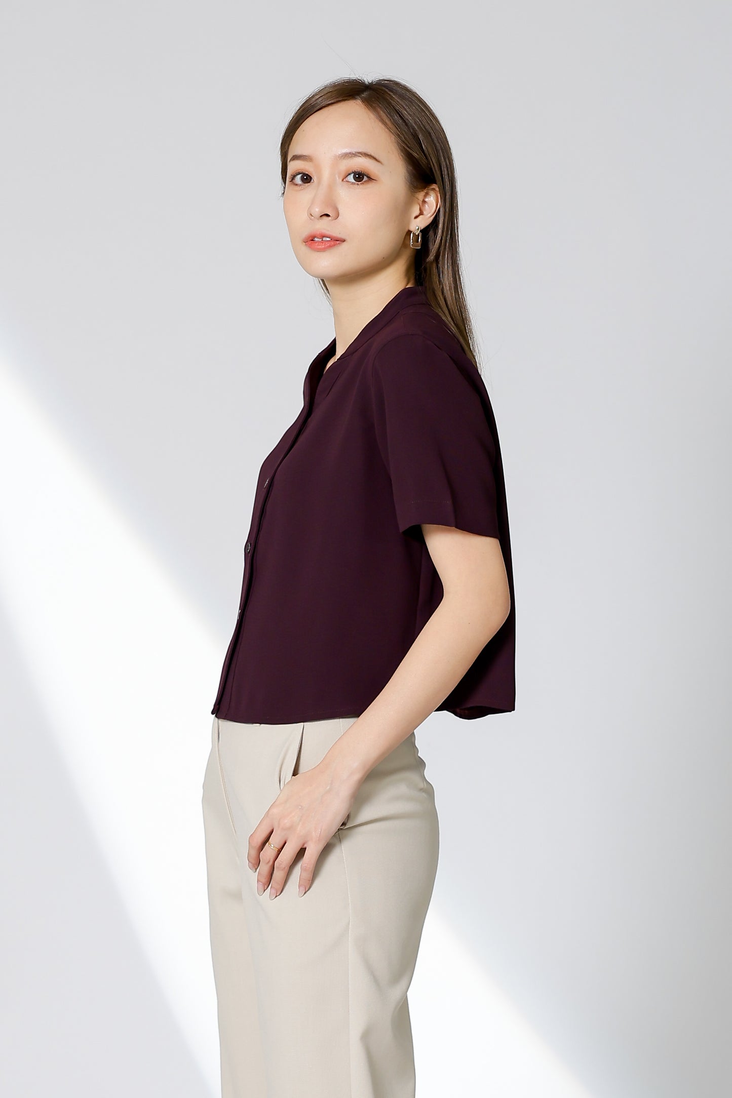 Brandi Mandarin Collar Shirt - Plum