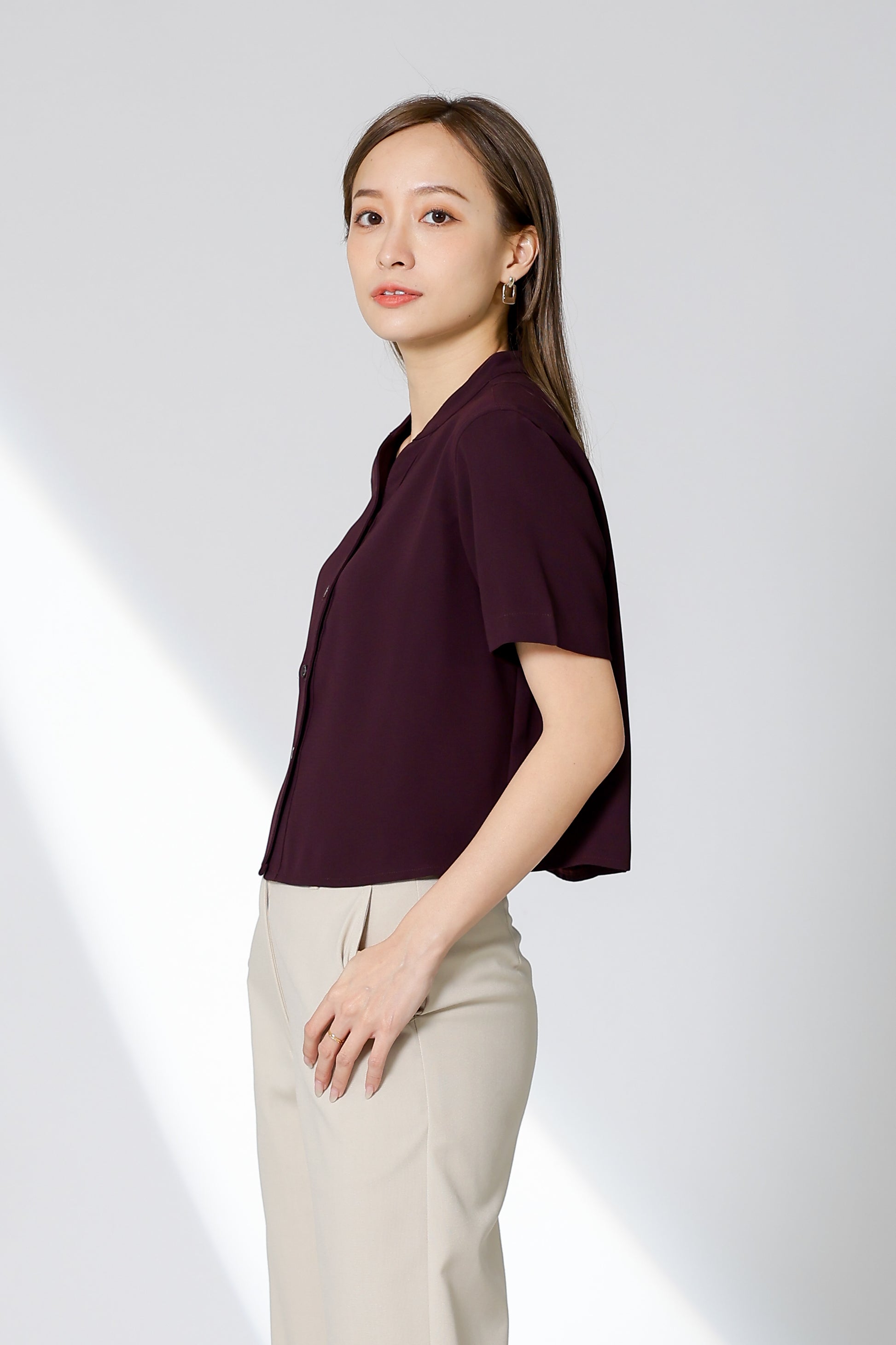 Brandi Mandarin Collar Shirt - Plum