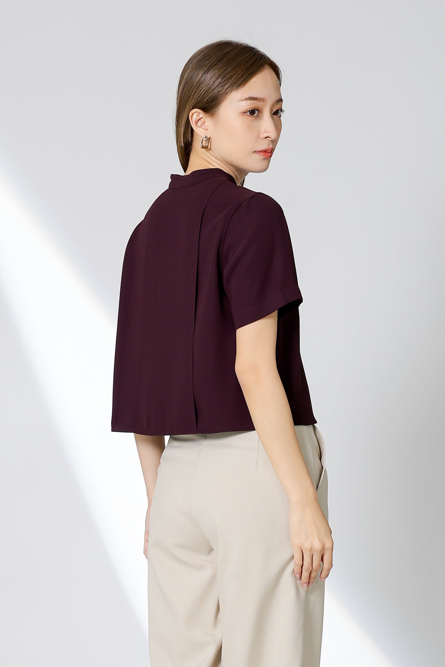 Brandi Mandarin Collar Shirt - Plum