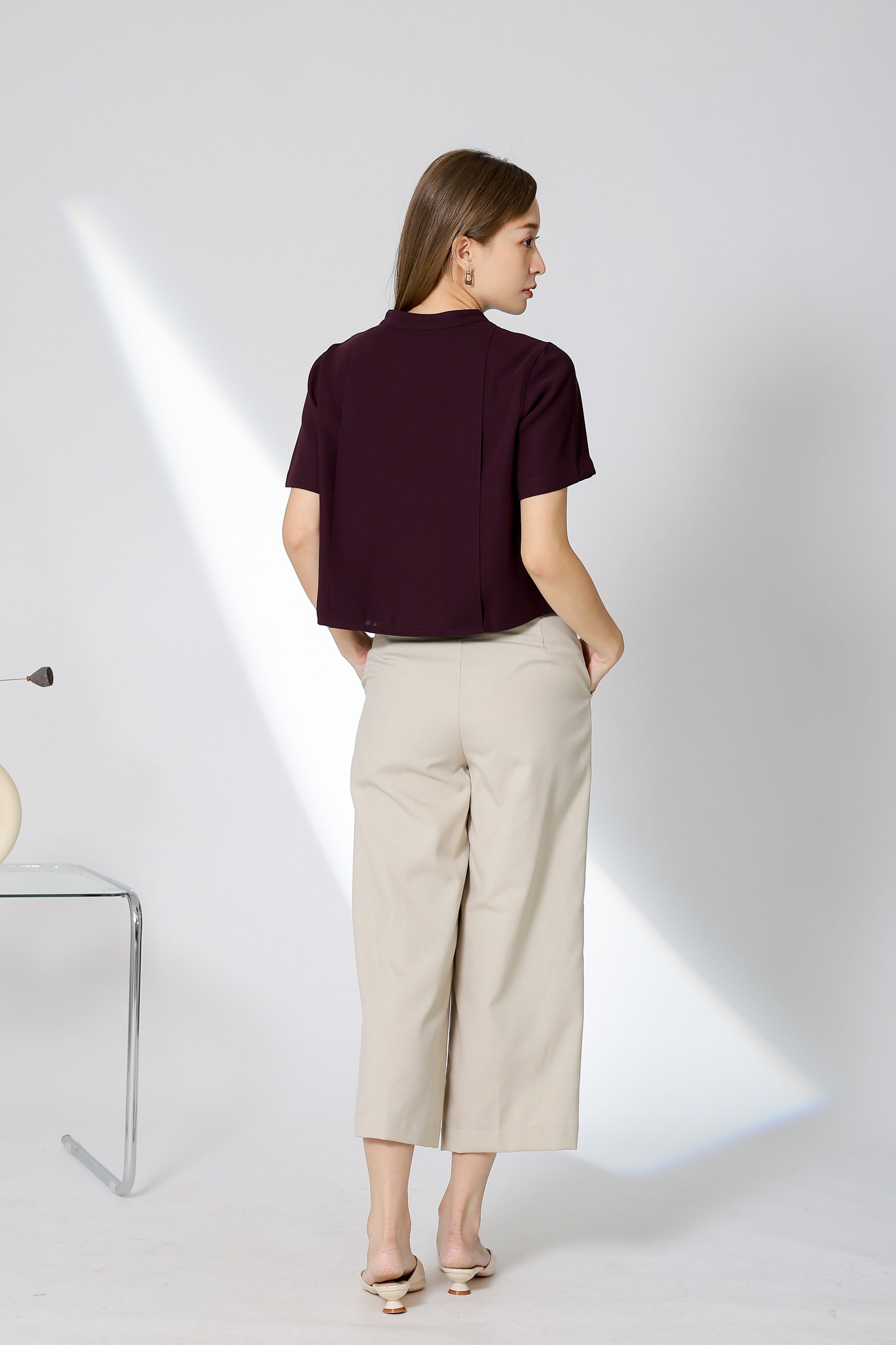 Brandi Mandarin Collar Shirt - Plum