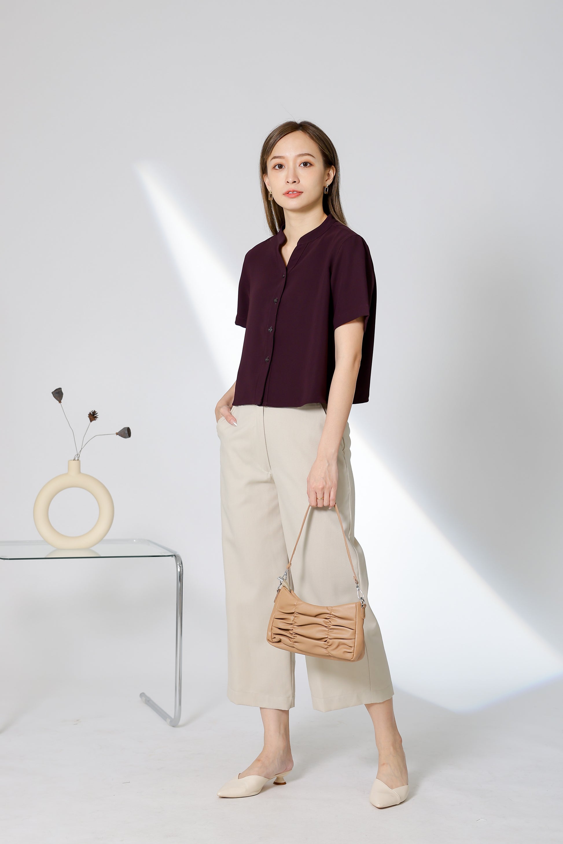 Brandi Mandarin Collar Shirt - Plum