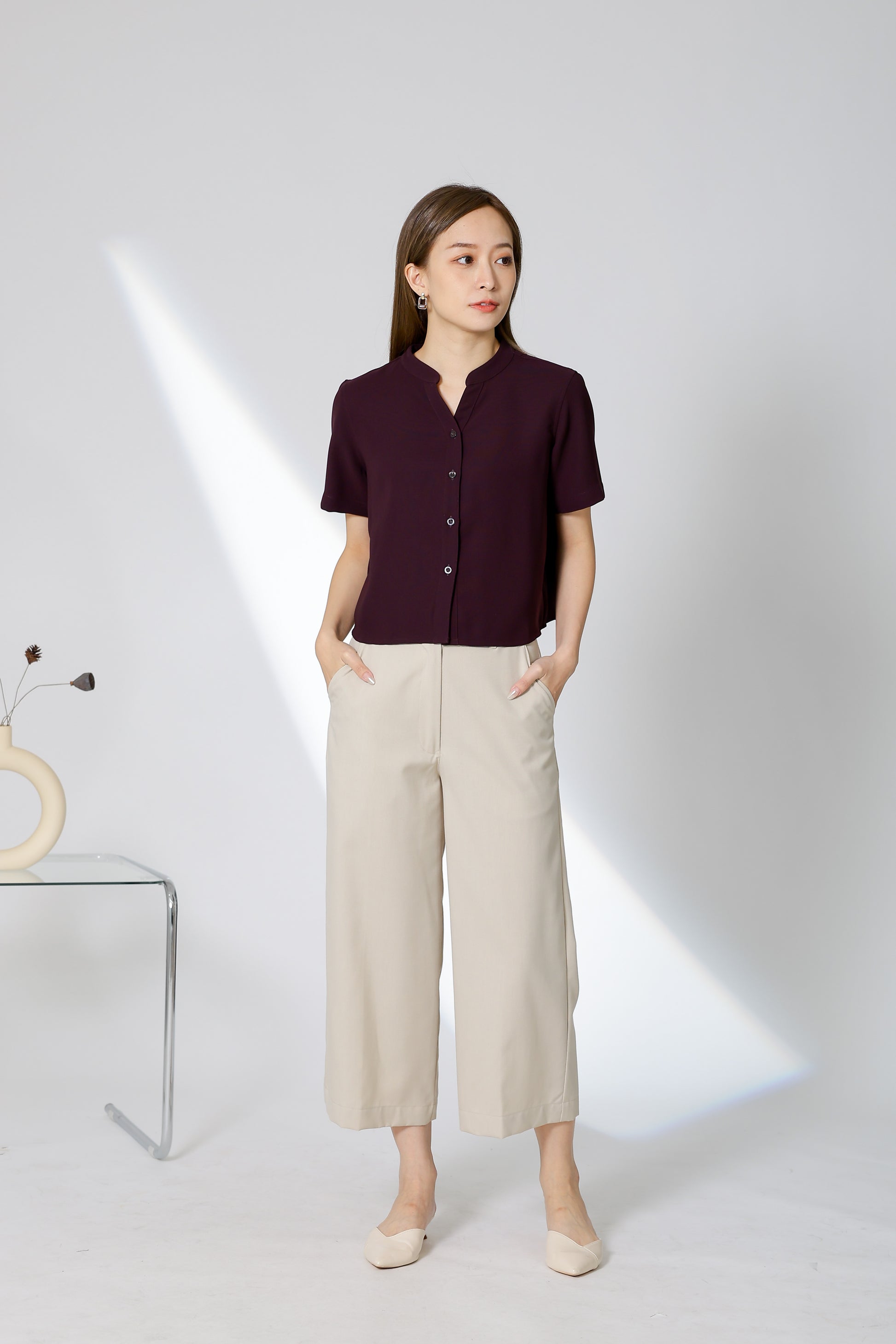 Brandi Mandarin Collar Shirt - Plum