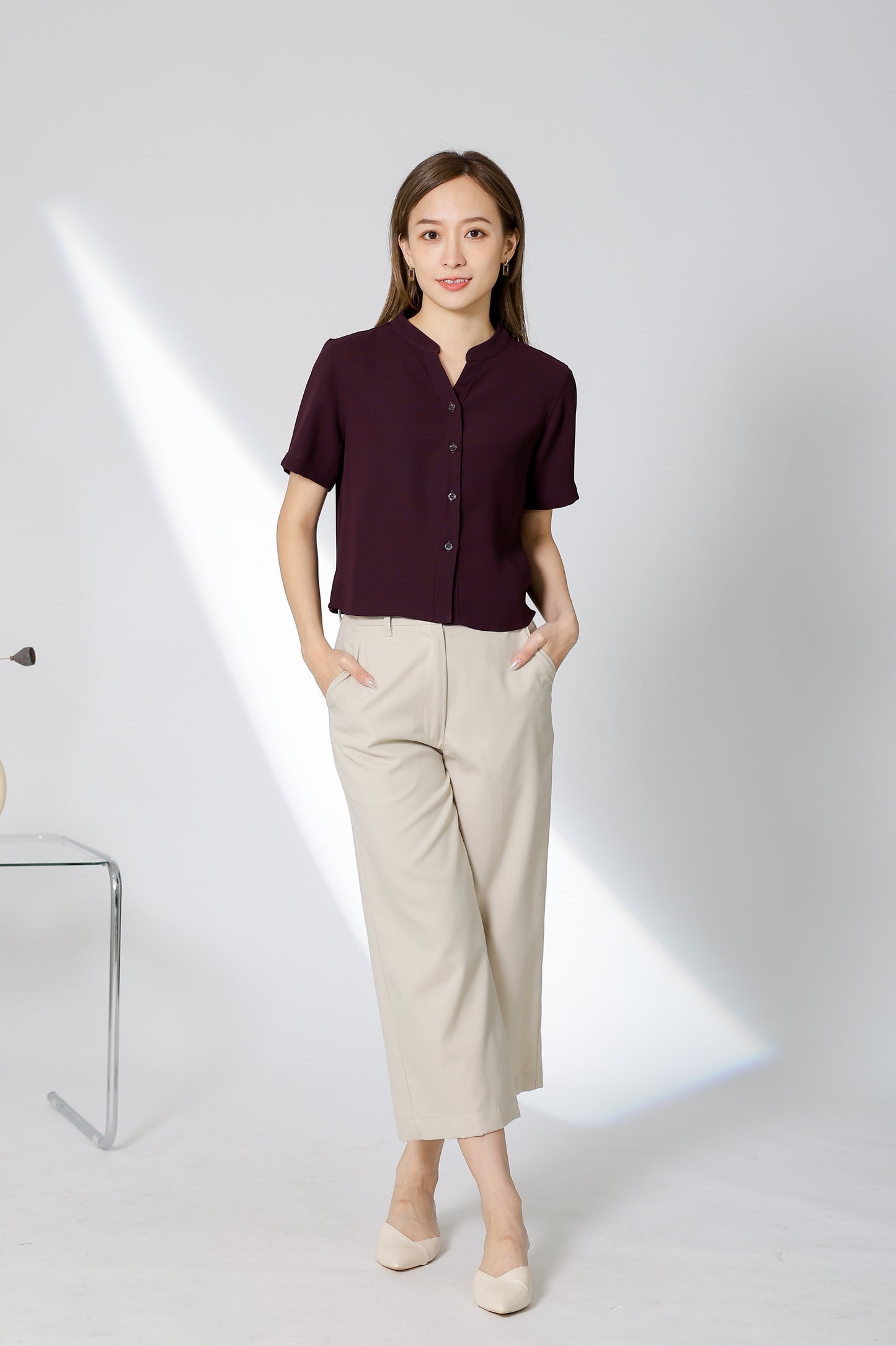 Brandi Mandarin Collar Shirt - Plum