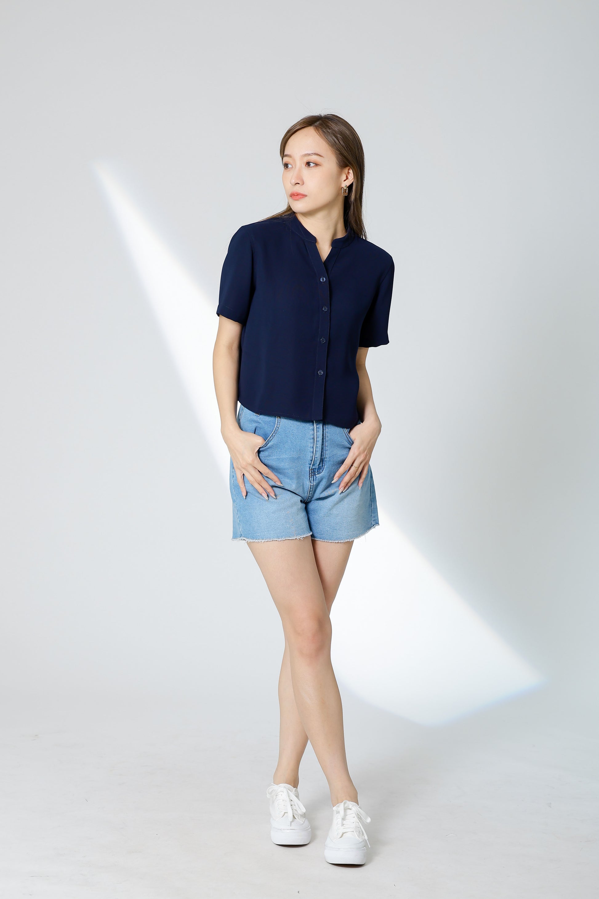 Brandi Mandarin Collar Shirt - Navy
