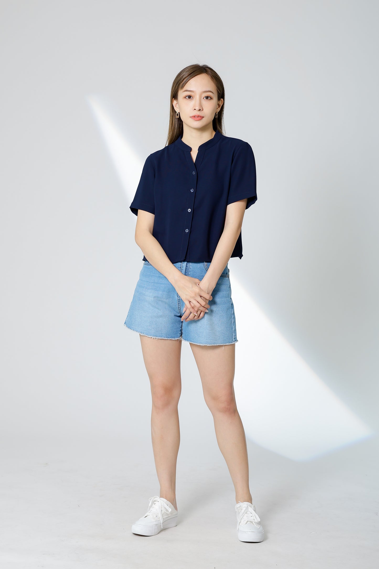 Brandi Mandarin Collar Shirt - Navy