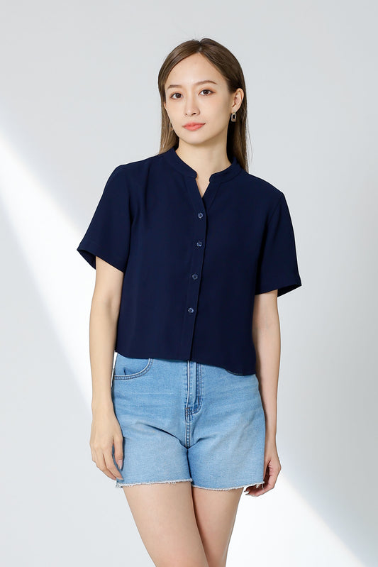 Brandi Mandarin Collar Shirt - Navy