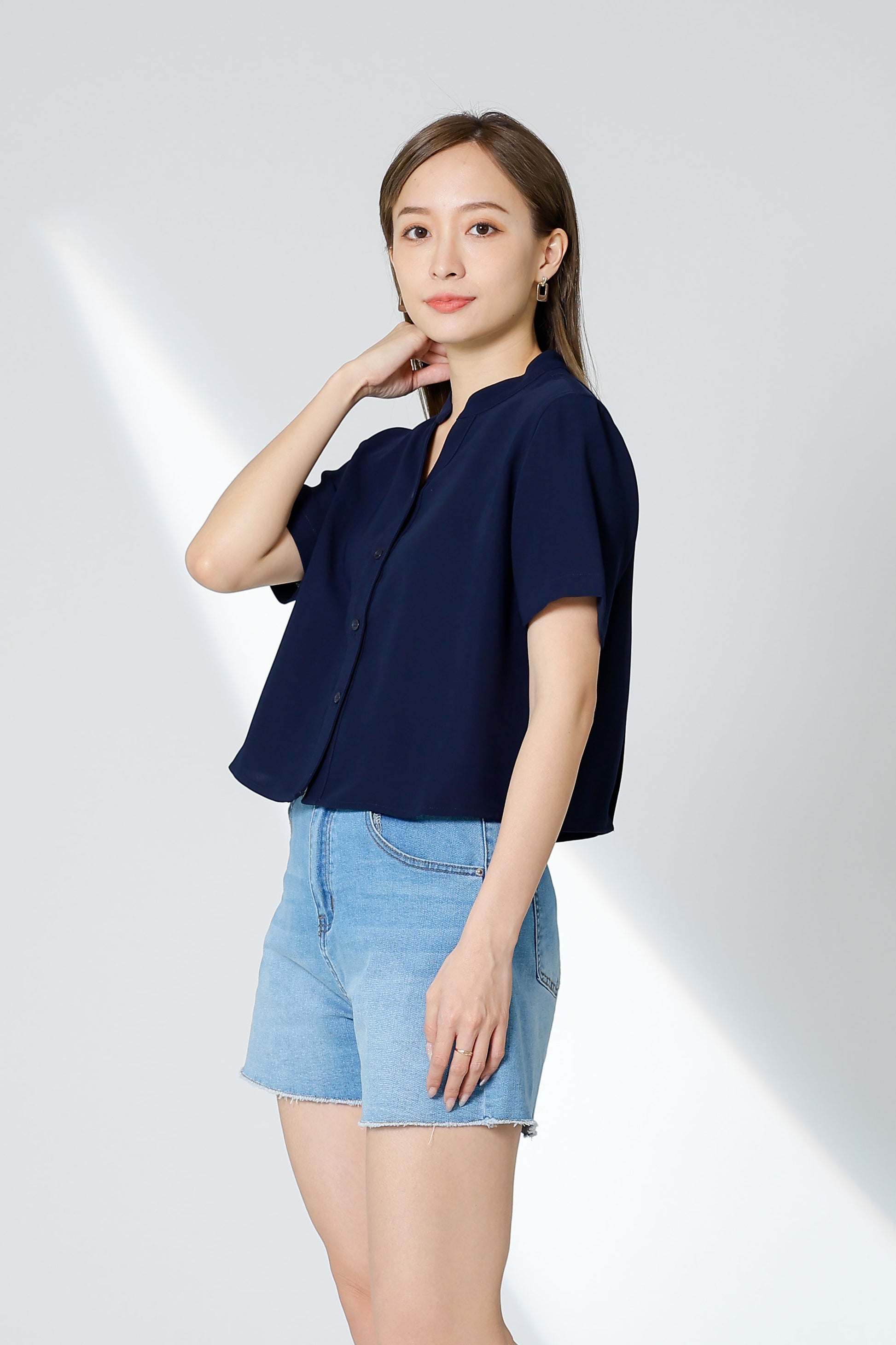 Brandi Mandarin Collar Shirt - Navy