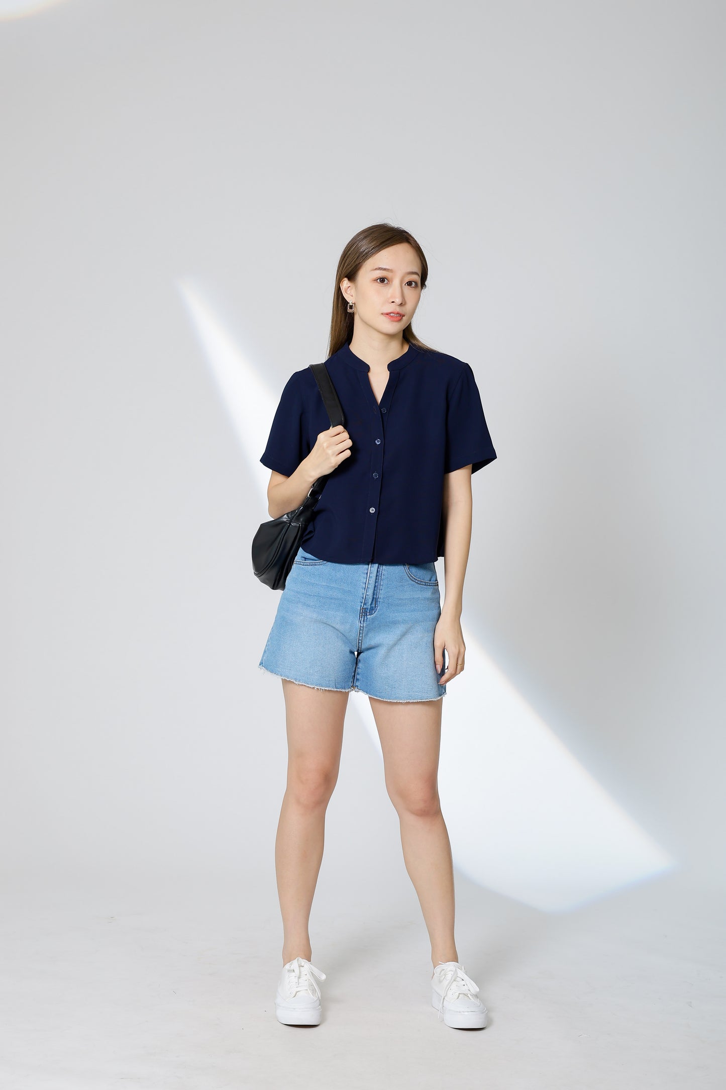 Brandi Mandarin Collar Shirt - Navy