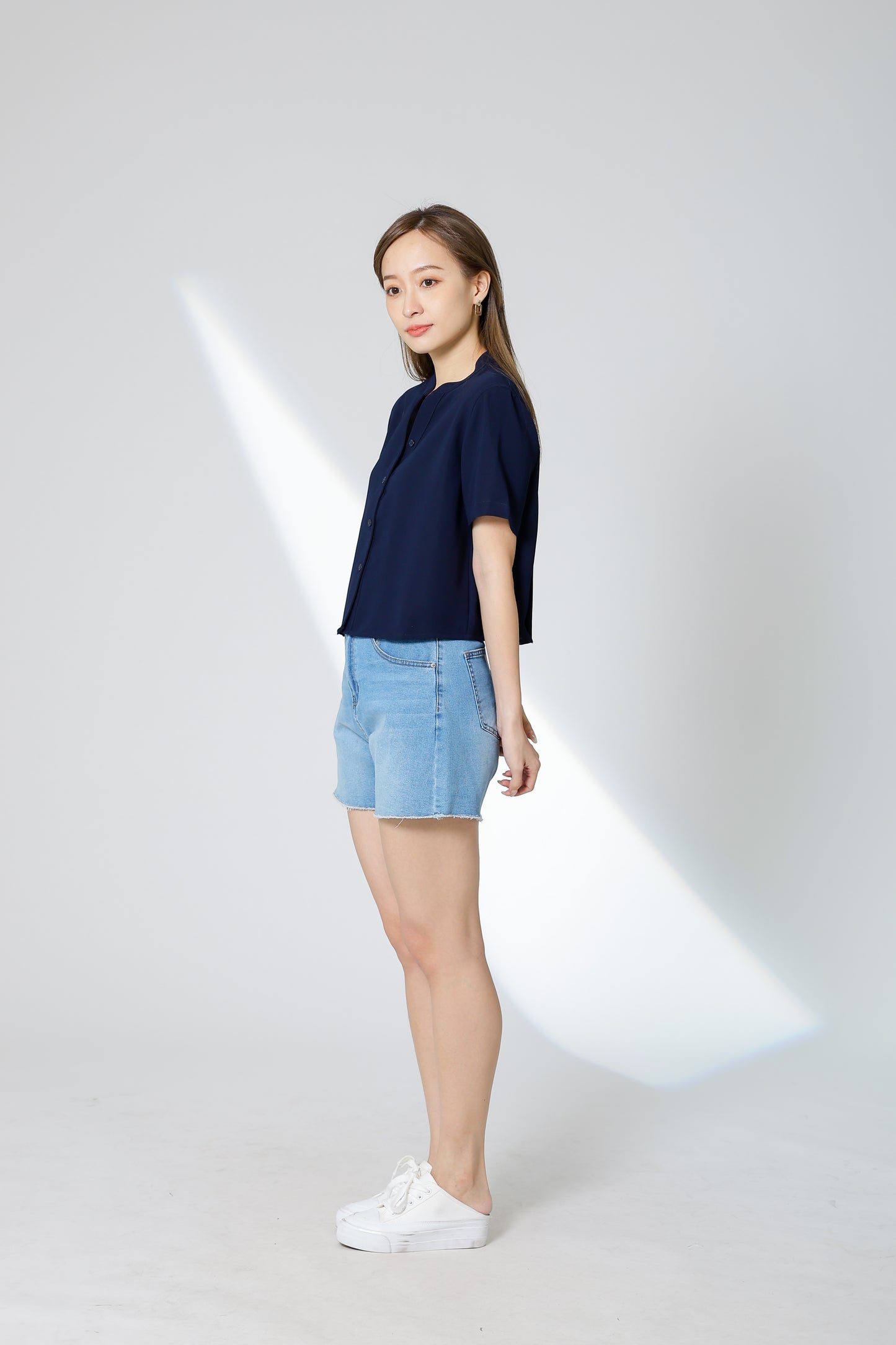 Brandi Mandarin Collar Shirt - Navy