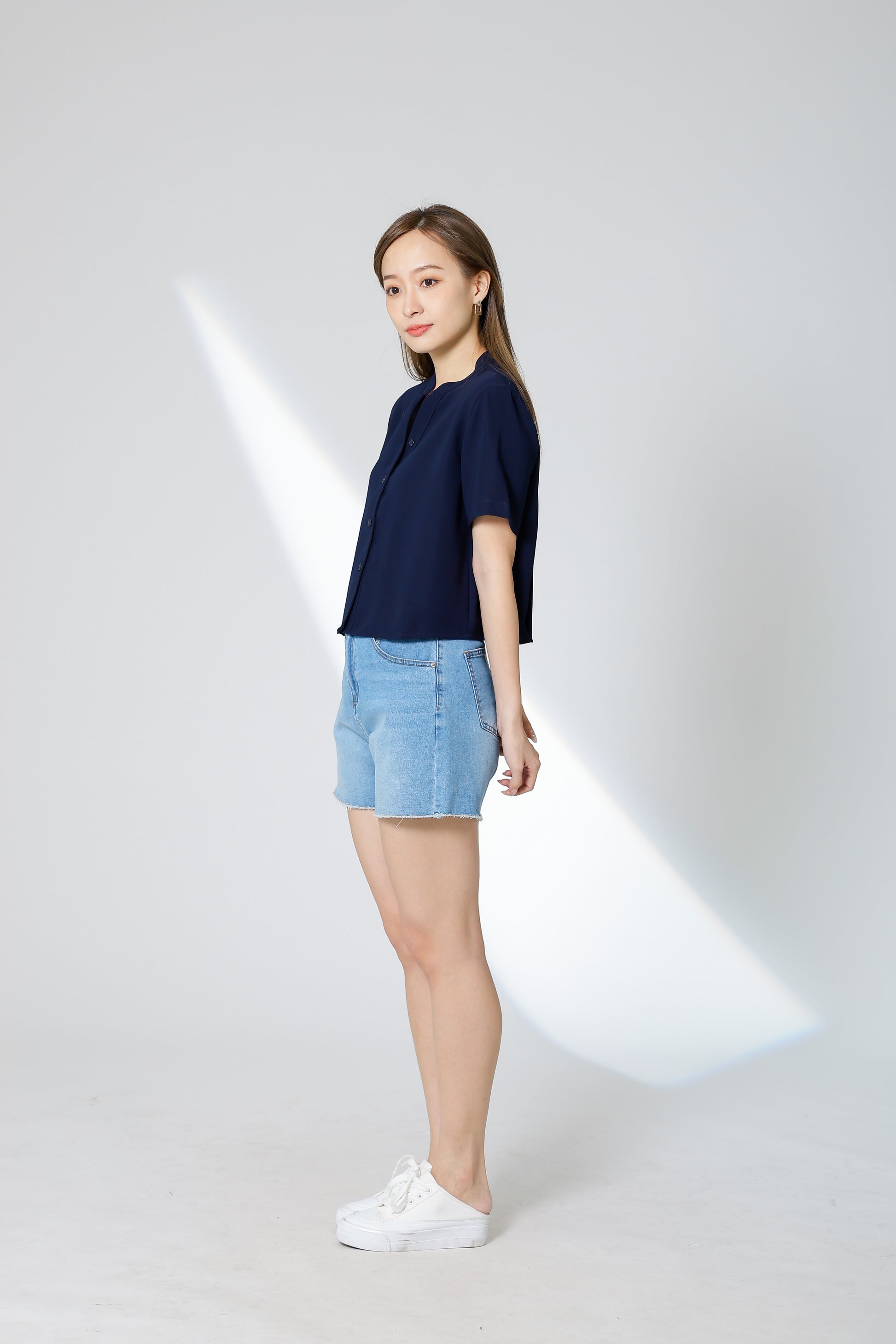 Brandi Mandarin Collar Shirt - Navy