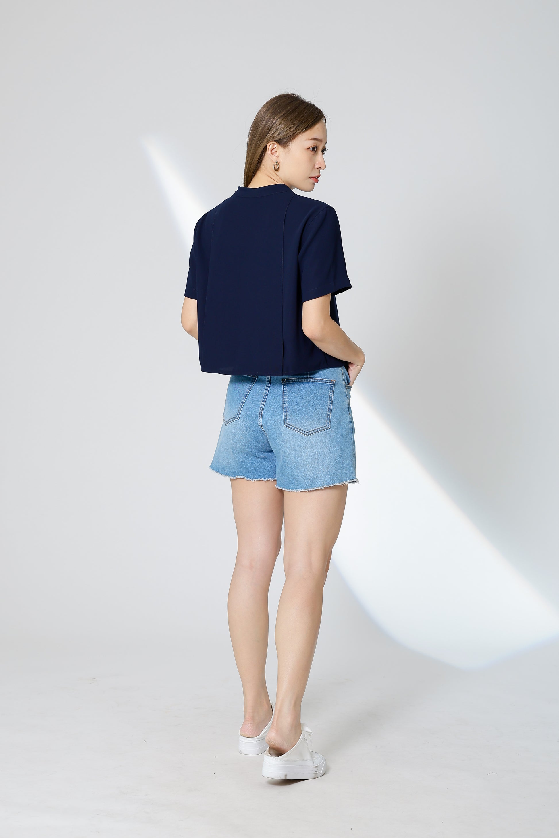 Brandi Mandarin Collar Shirt - Navy