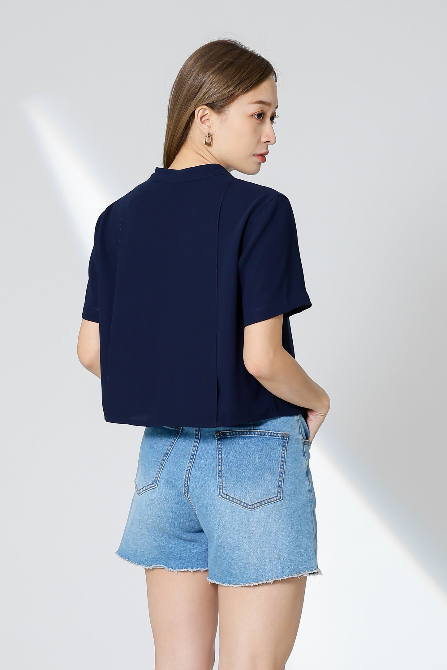 Brandi Mandarin Collar Shirt - Navy