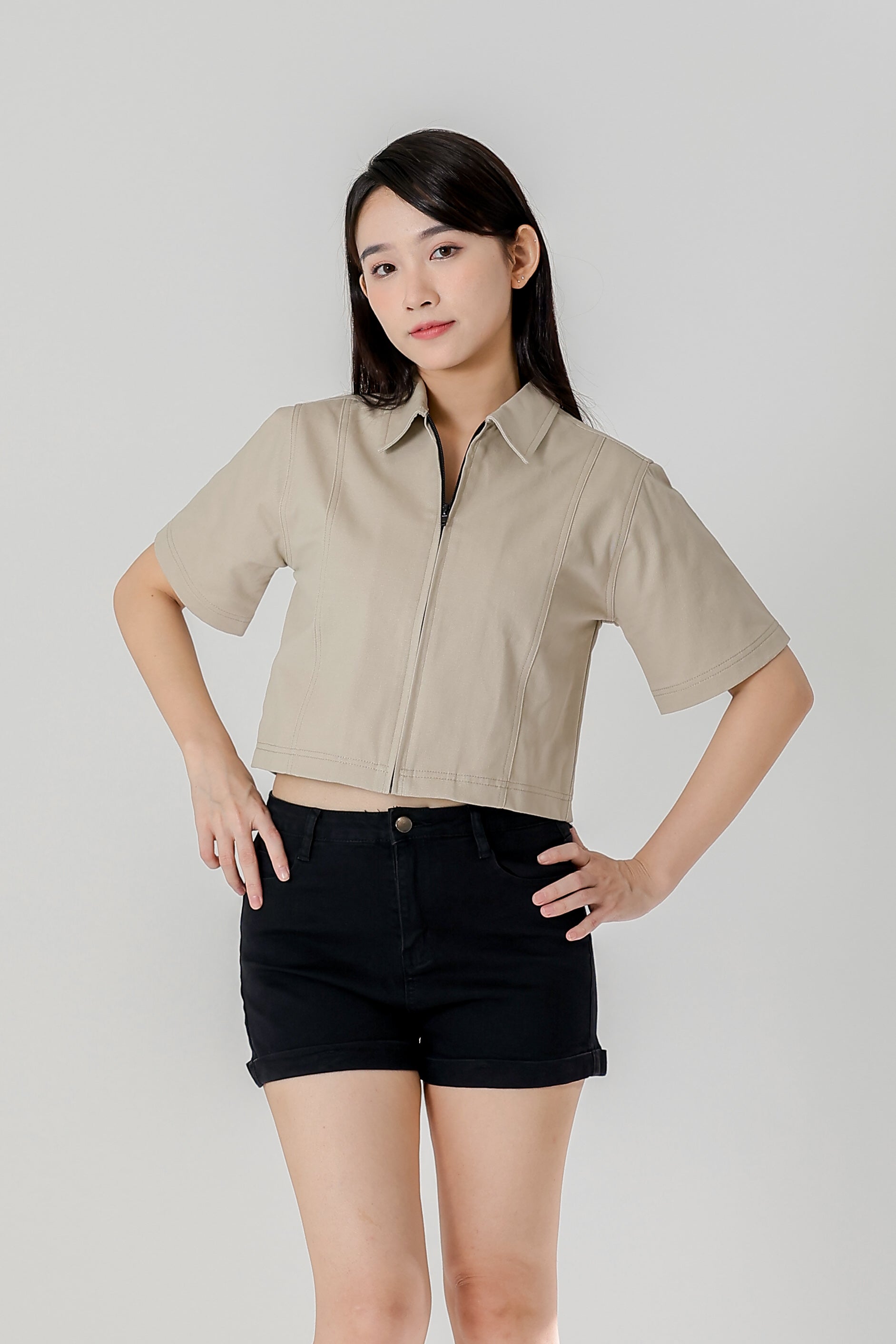 Callen Zipper Top - Cream
