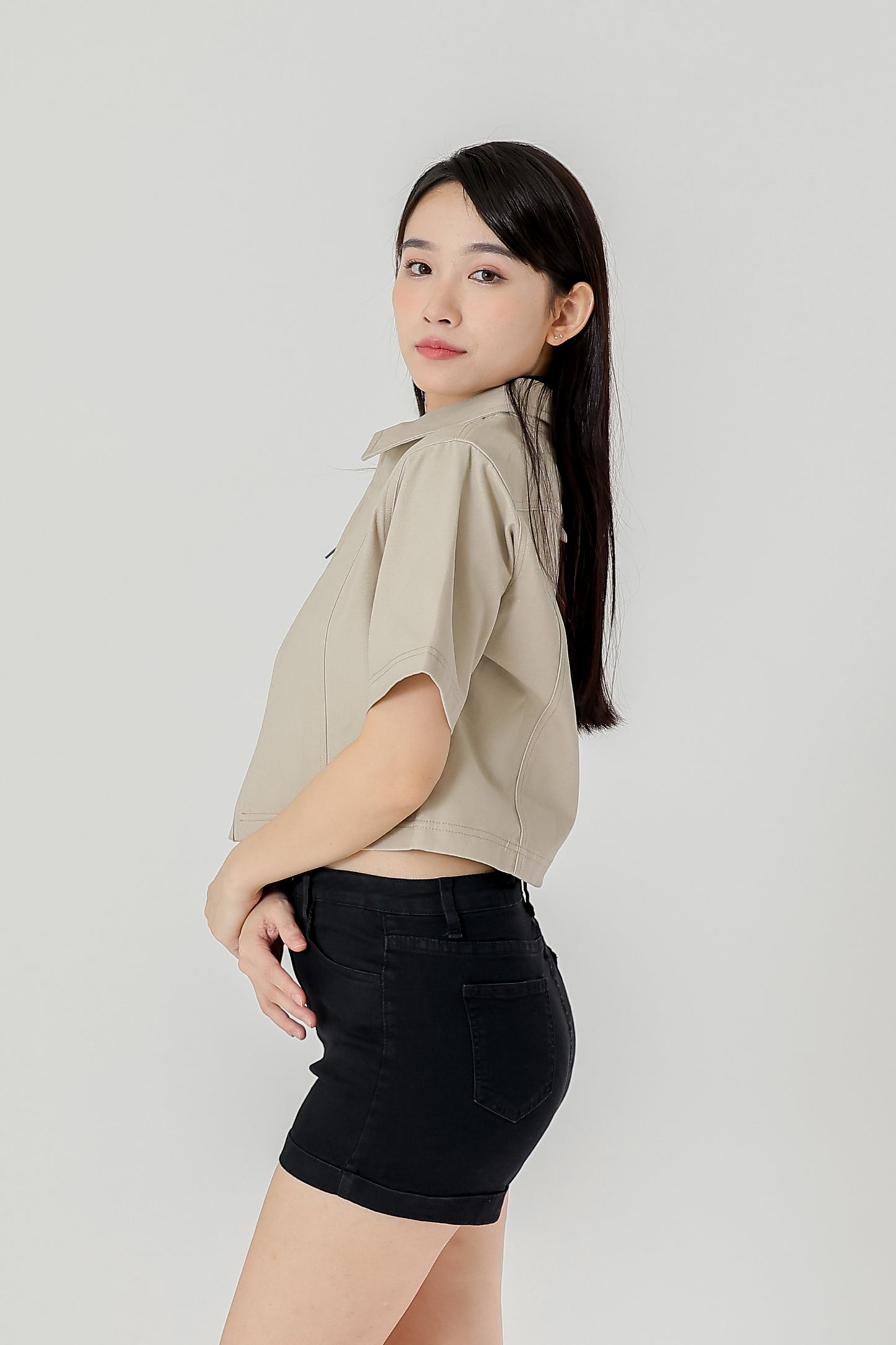 Callen Zipper Top - Cream