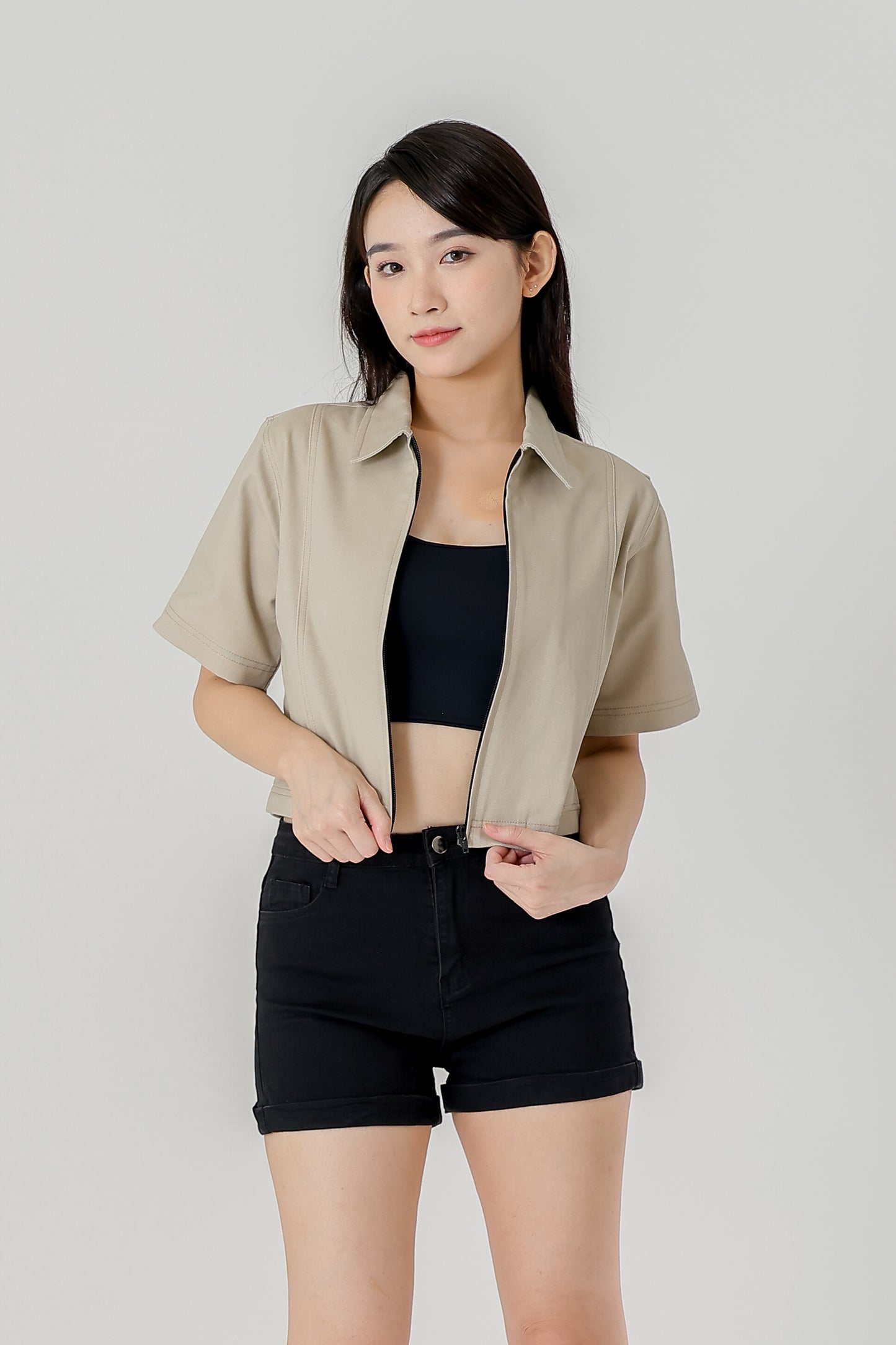 Callen Zipper Top - Cream