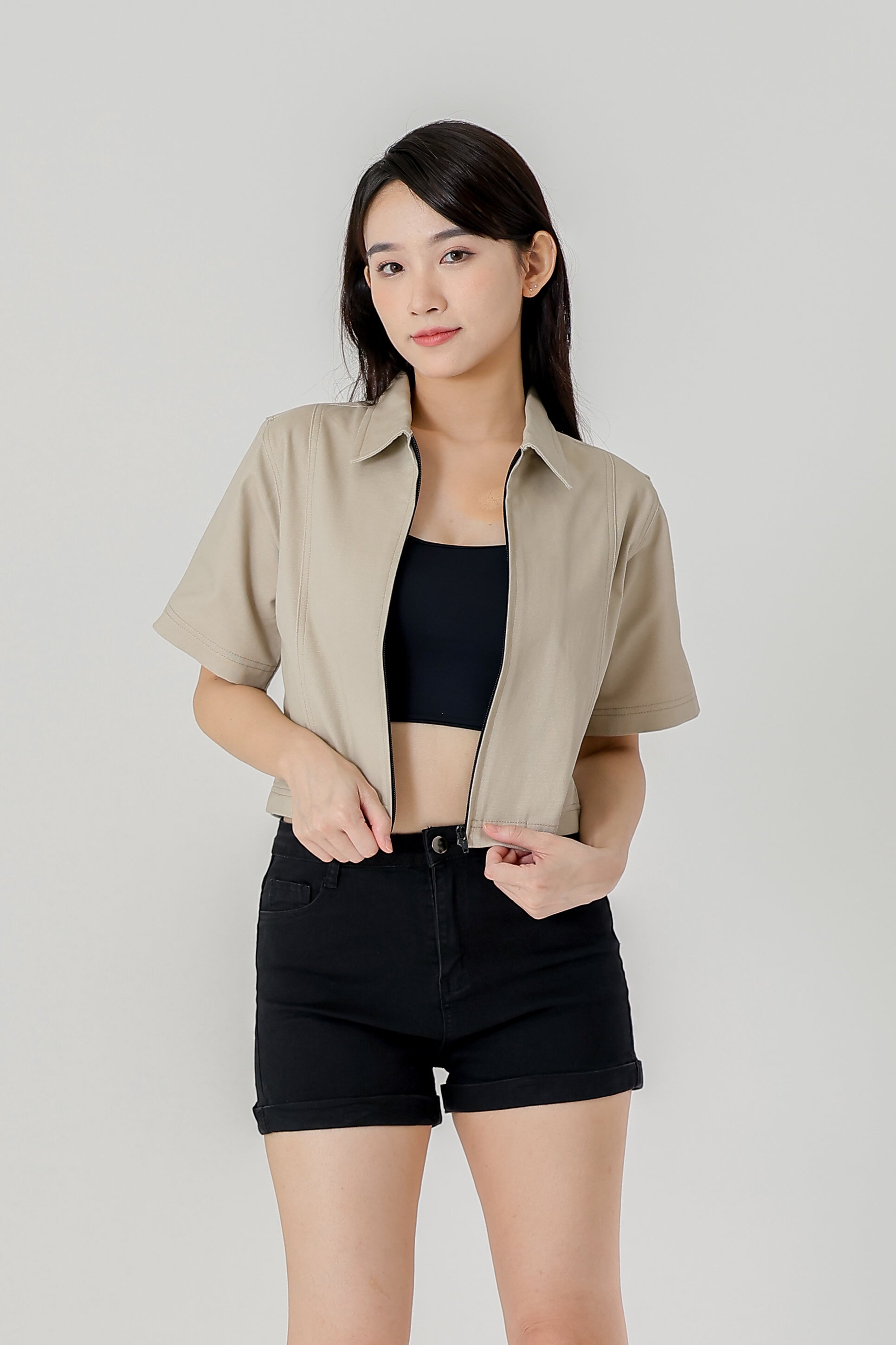 Callen Zipper Top - Cream