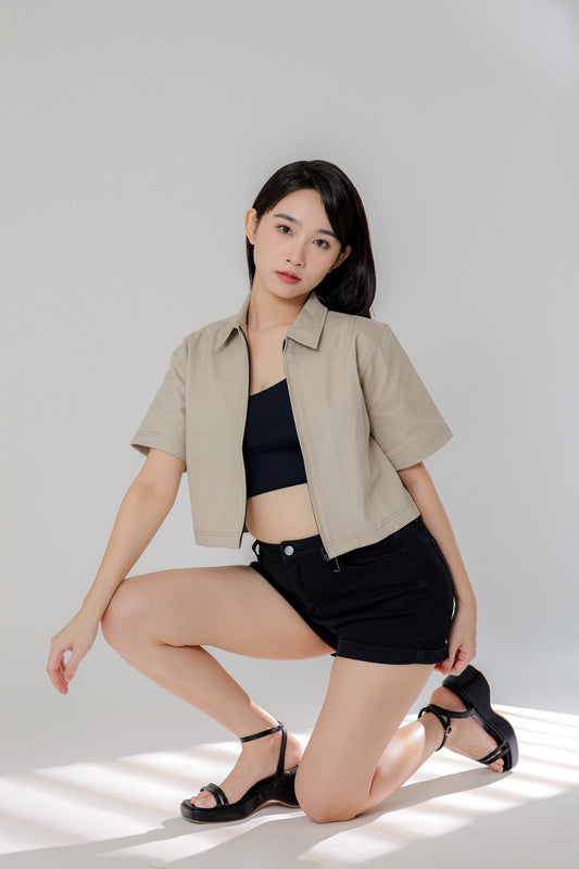 Callen Zipper Top - Cream