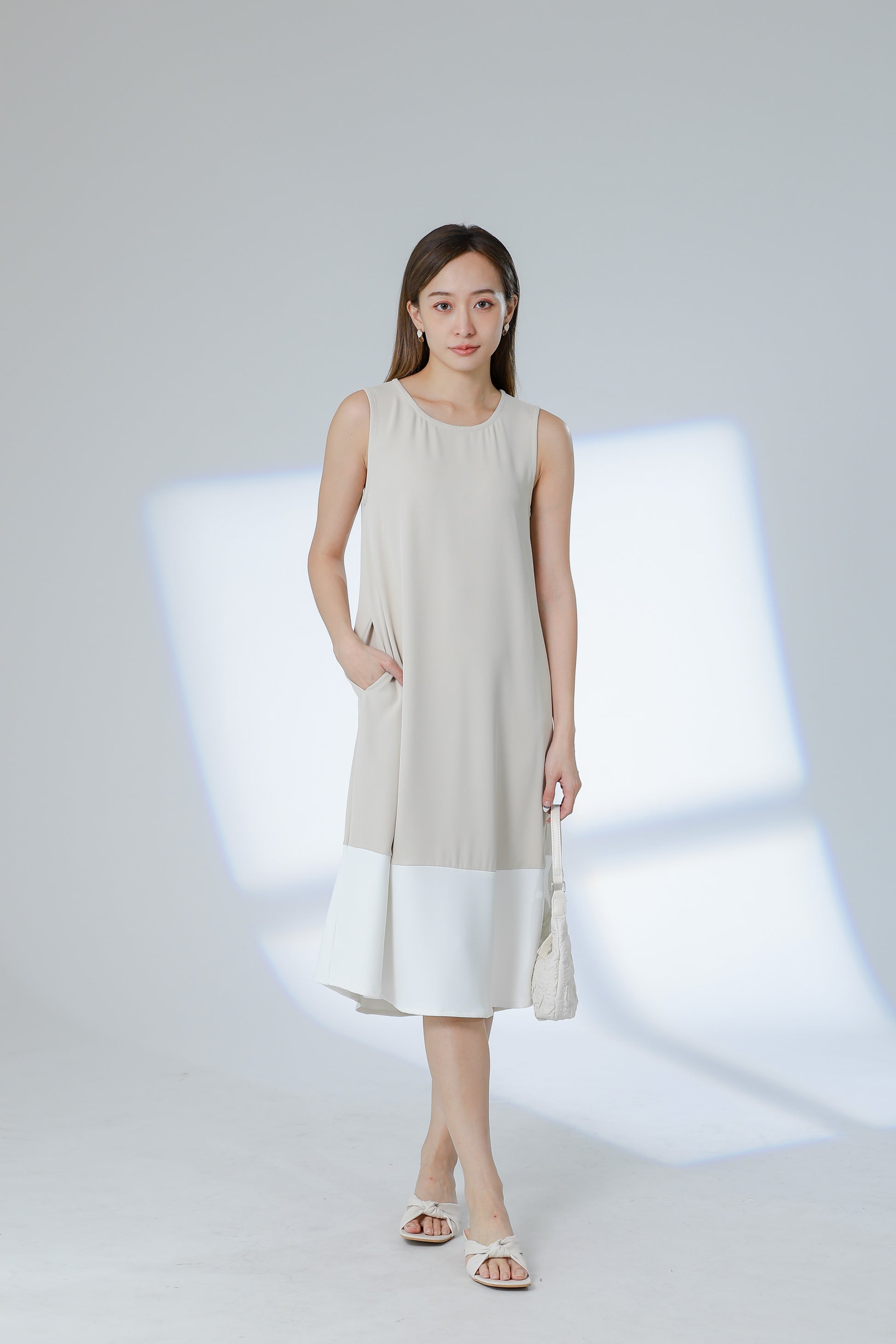 Camille Colour Block Dress - Beige/Ivory