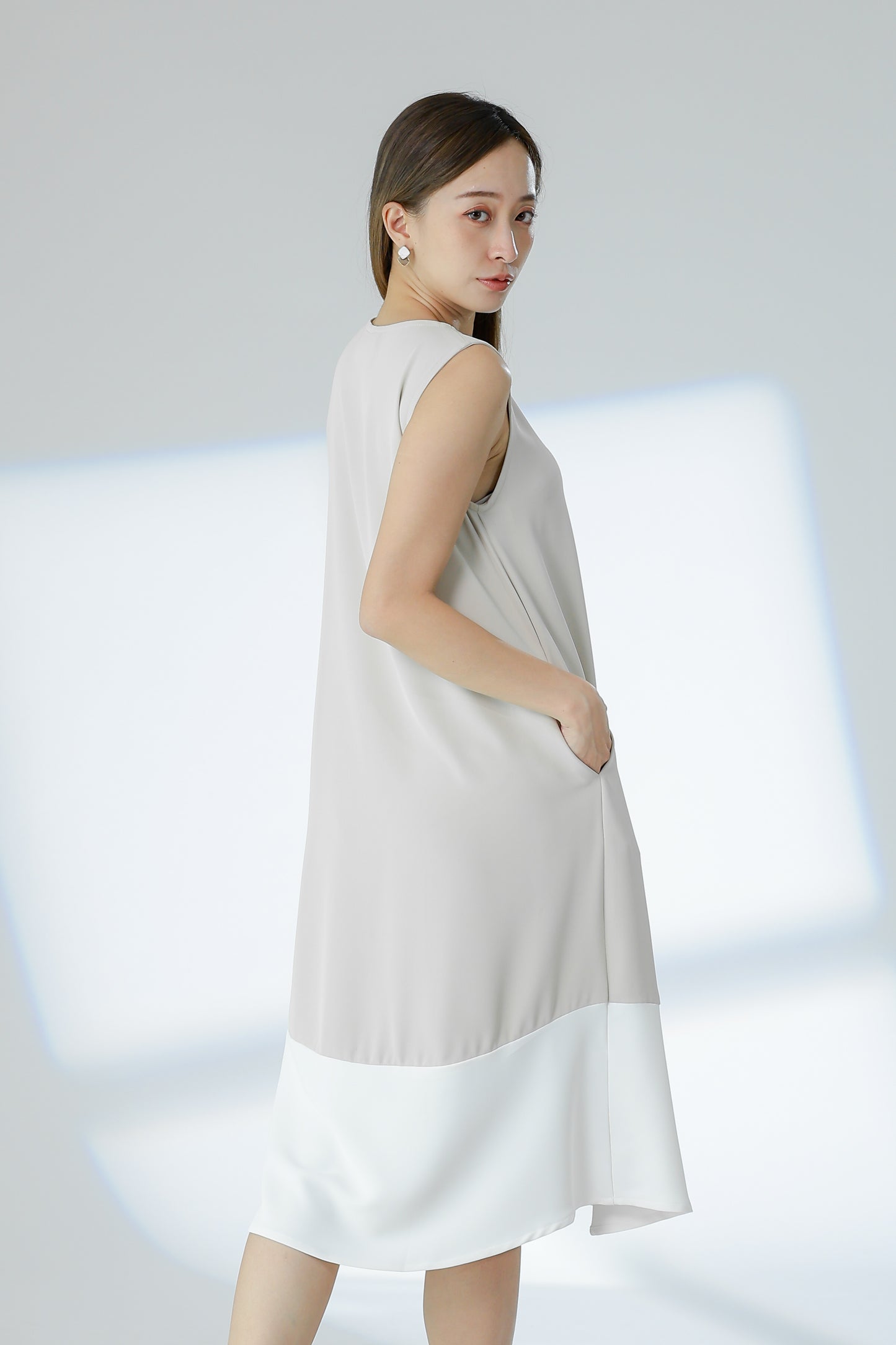 Camille Colour Block Dress - Beige/Ivory