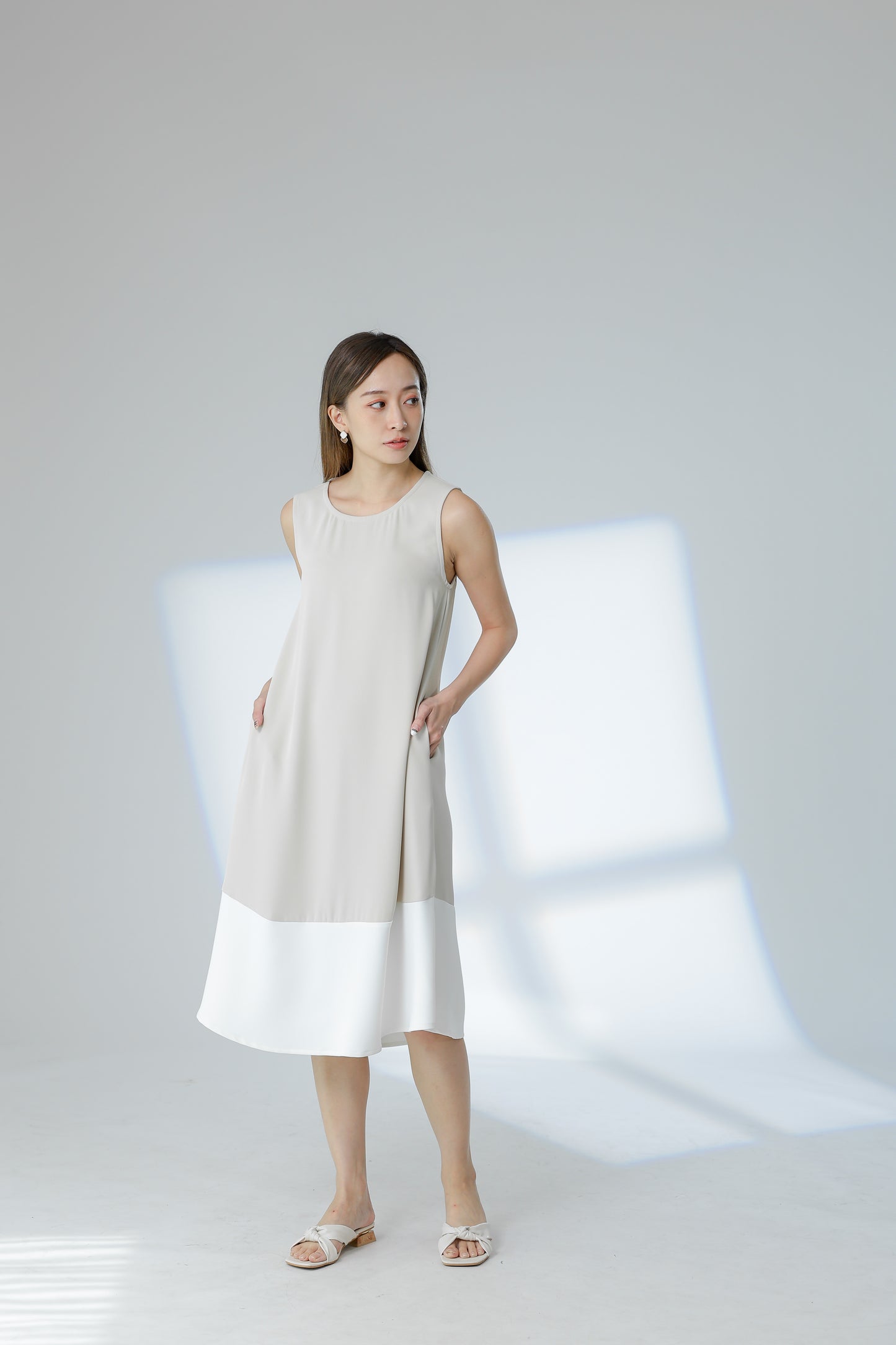Camille Colour Block Dress - Beige/Ivory